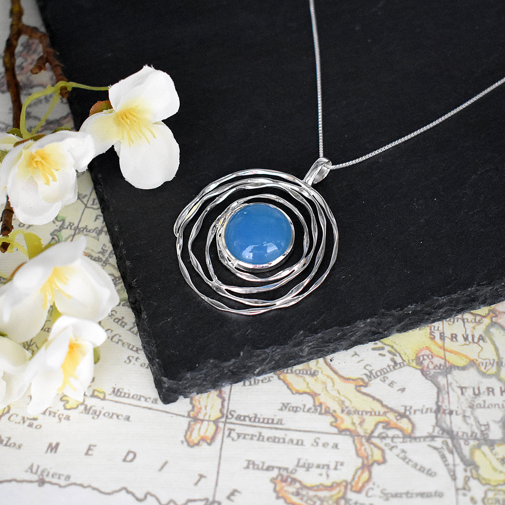 Lexi spider web with blue chalcedony pendant