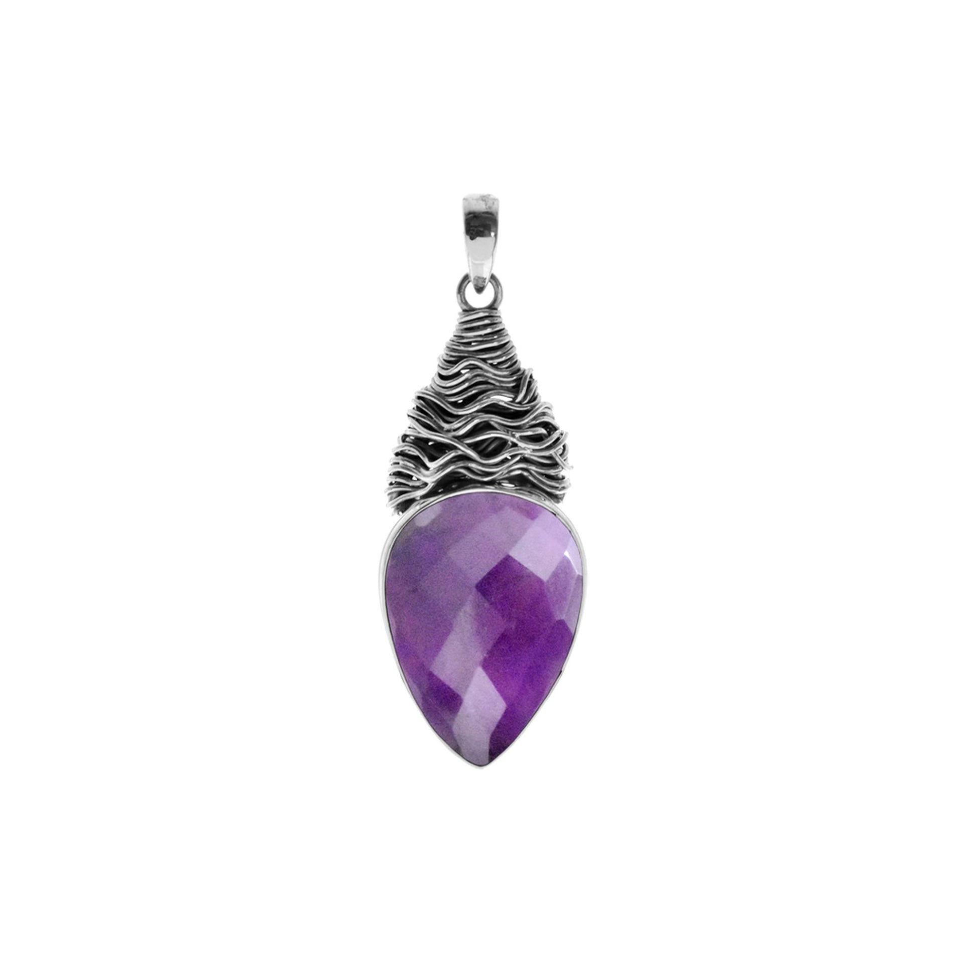 Large amethyst teardrop with fretwork pendant