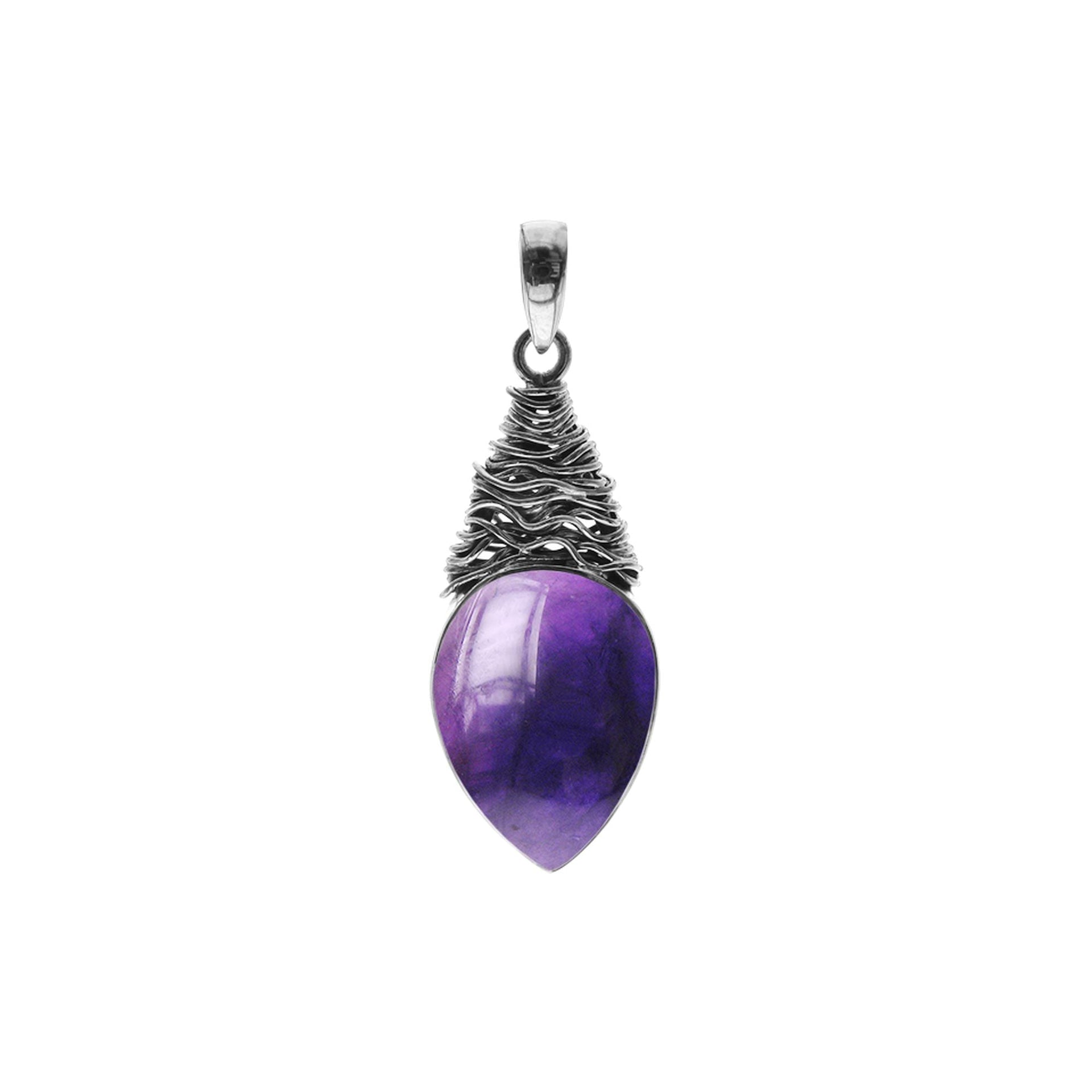 Large amethyst teardrop with fretwork pendant