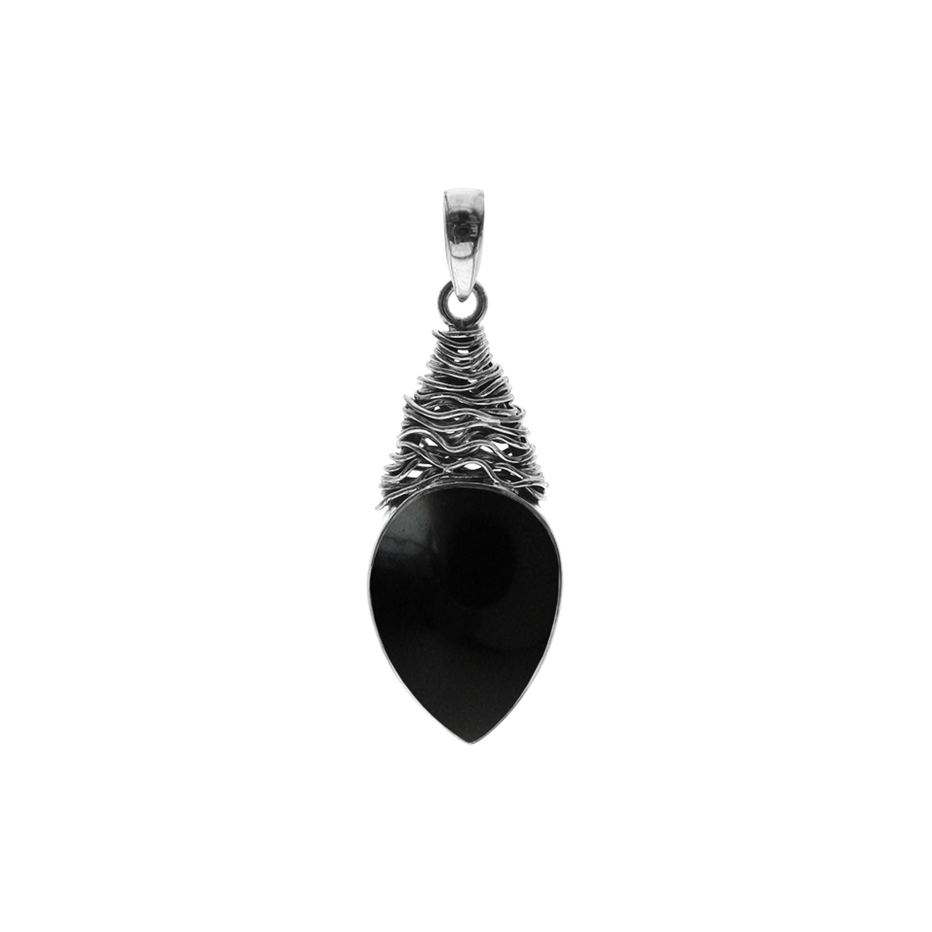 Black onyx teardrop with fretwork pendant