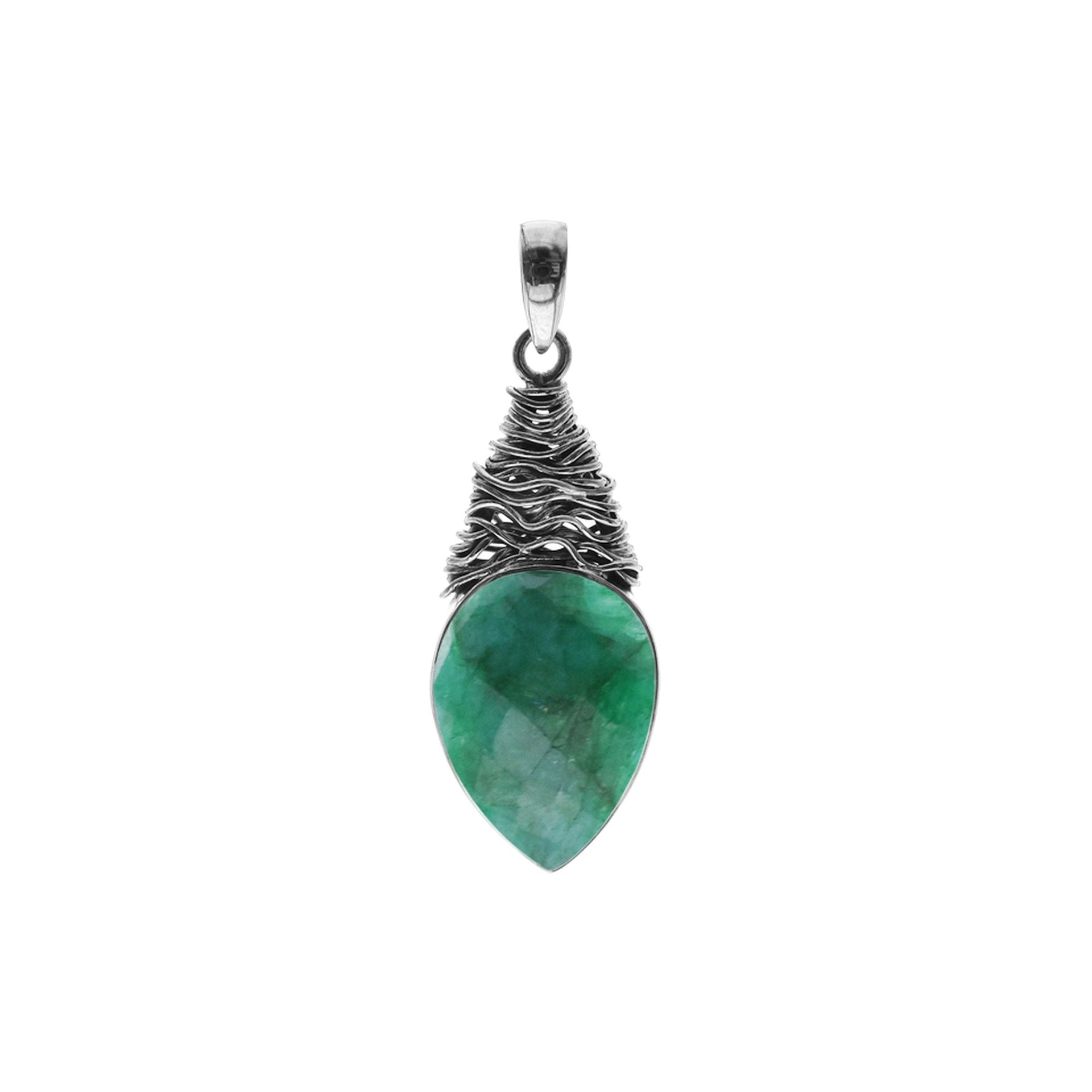 Emerald quartz teardrop with fretwork pendant