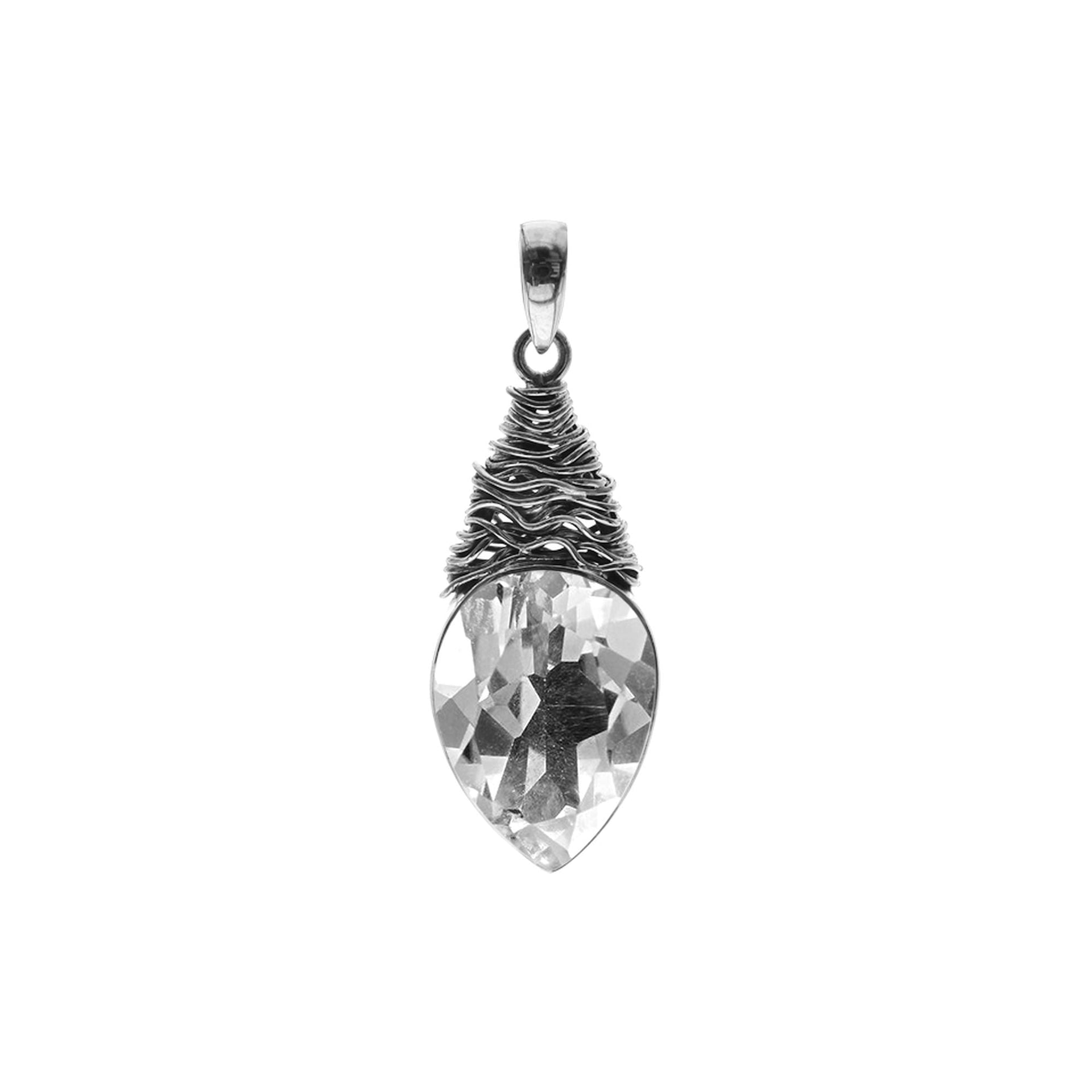 Quartz teardrop with fretwork pendant