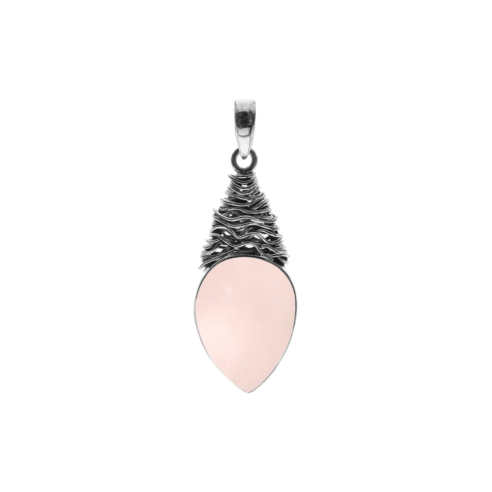 Rose quartz teardrop with fretwork pendant