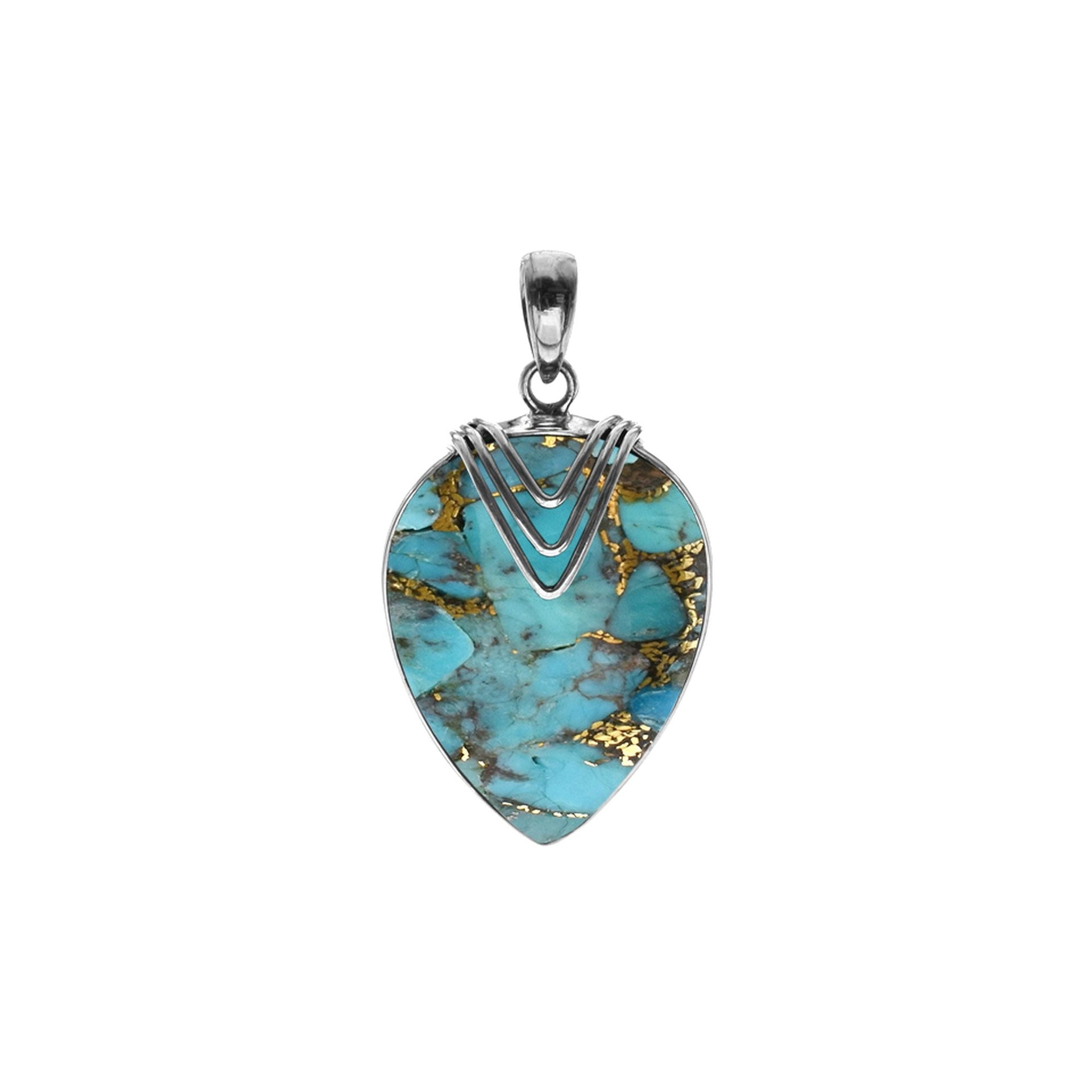 Viola blue mohave turquoise pendant with chevron overlay