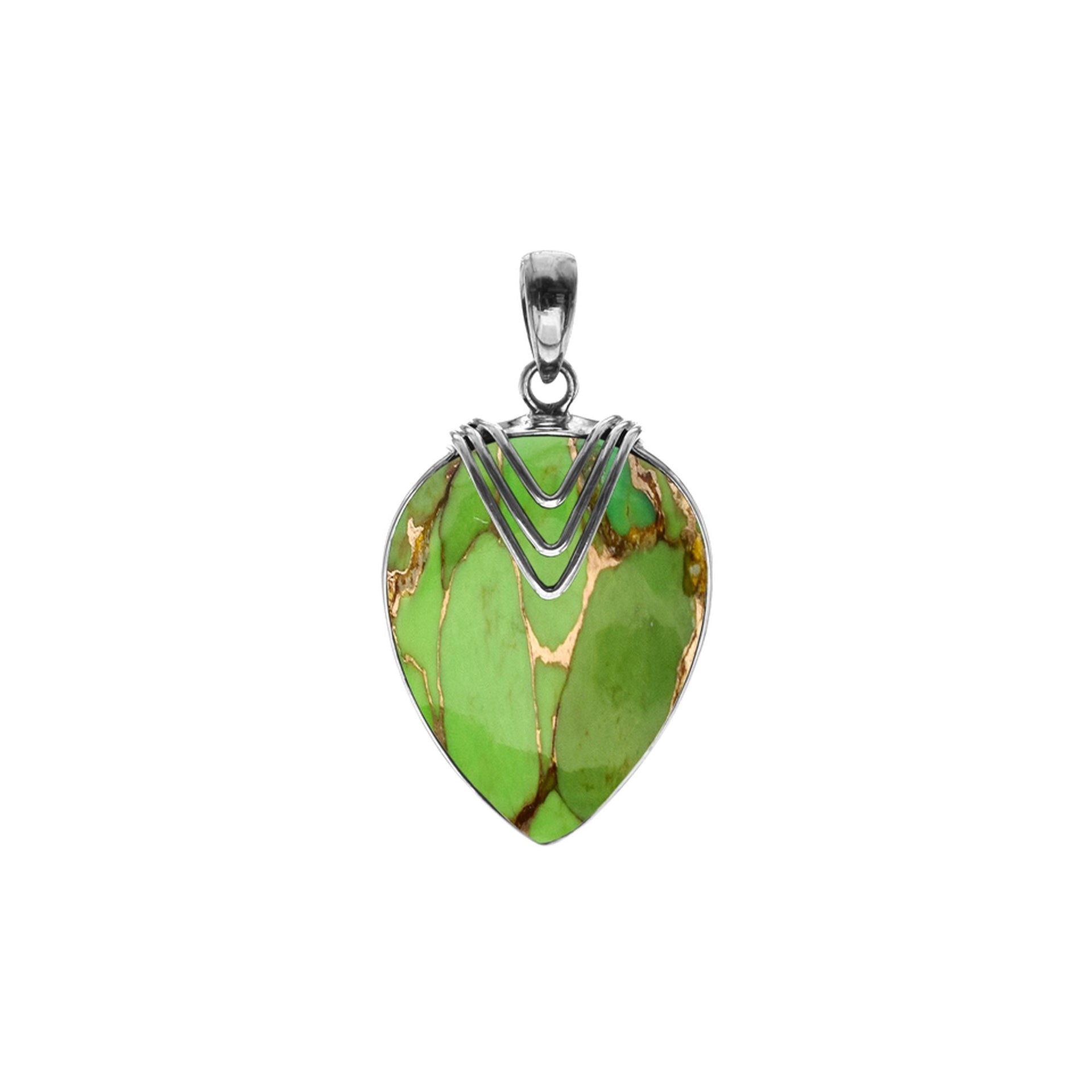 Viola green mohave turquoise pendant with chevron overlay