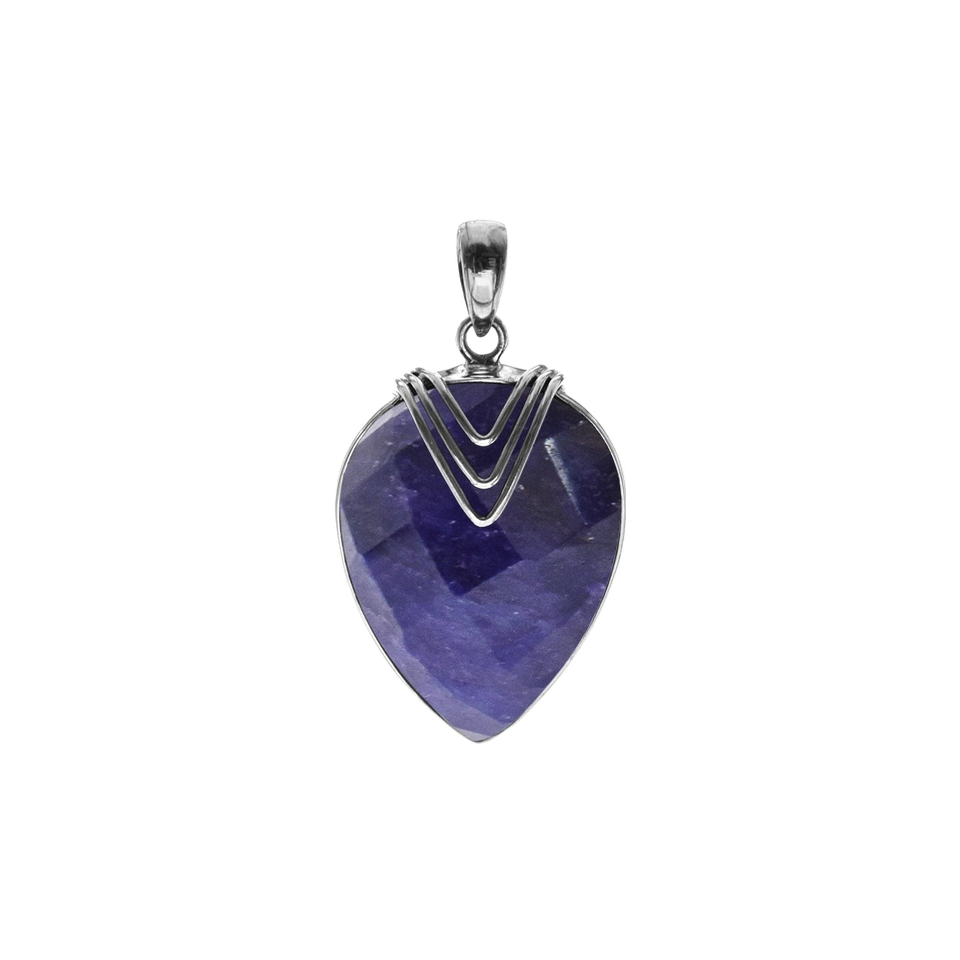 Viola sapphire quartz pendant with chevron overlay