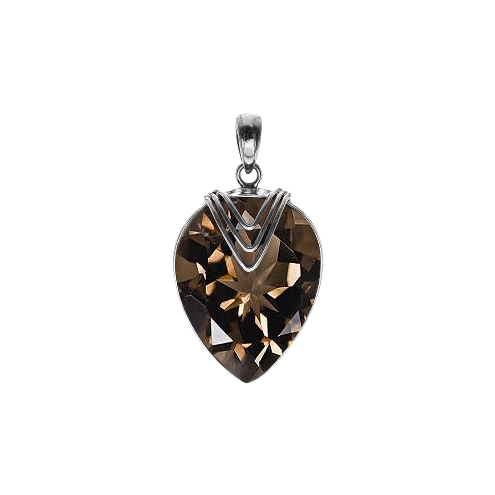 Viola large smokey quartz pendant with chevron overlay