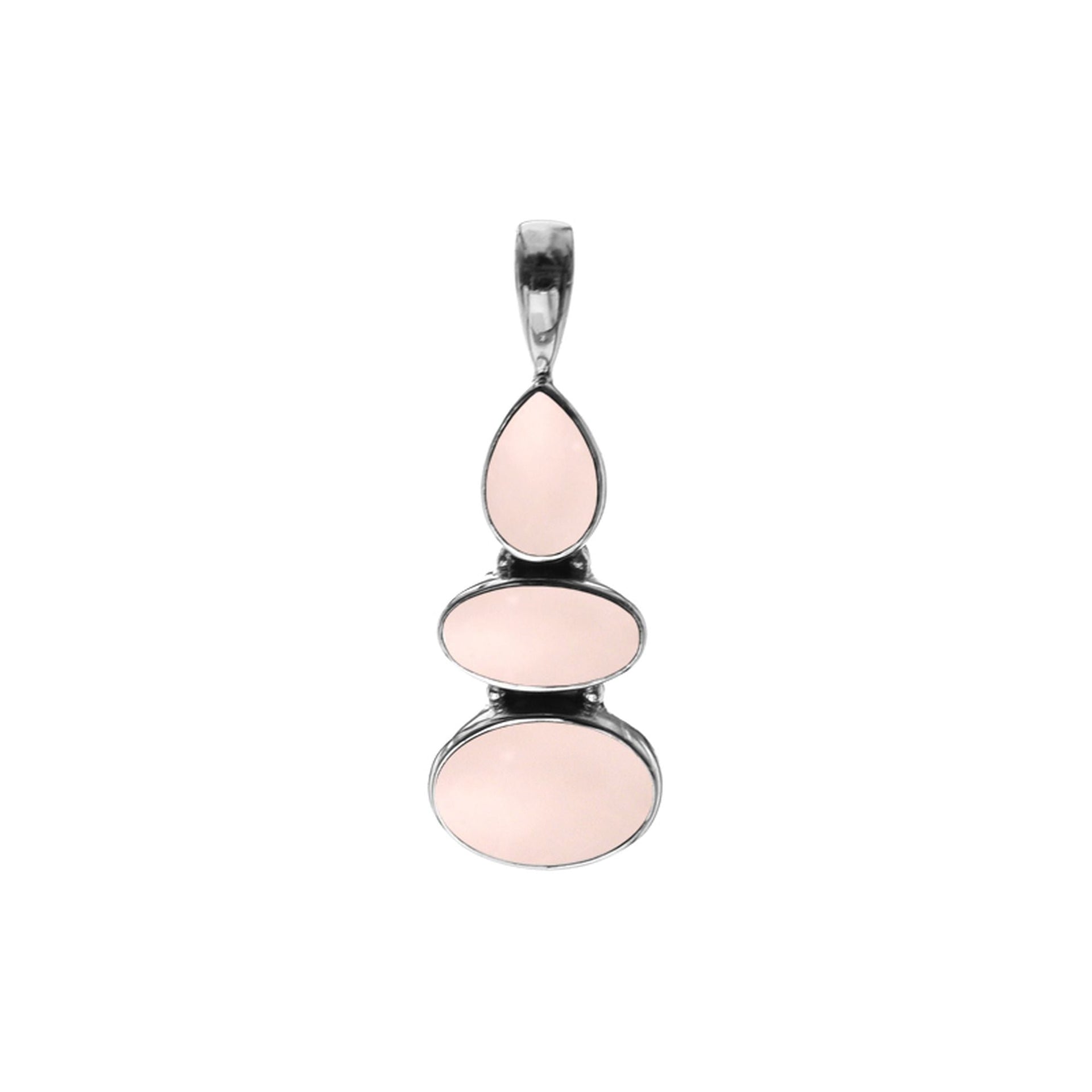 Fixed bale pendant with multi-shaped rose quartz