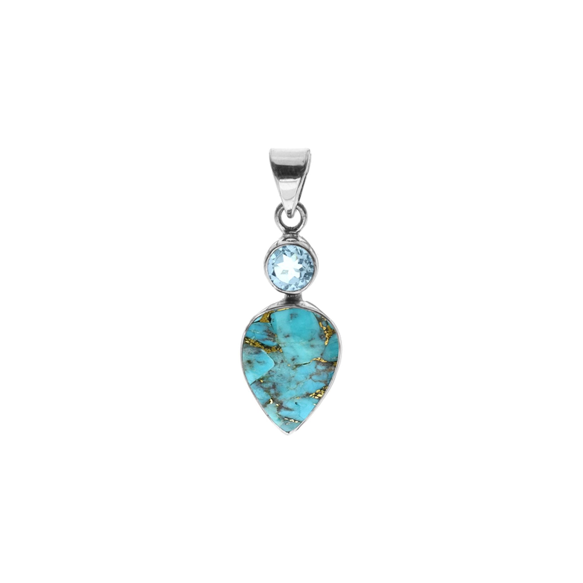 Samira two stone blue mohave and blue topaz pendant