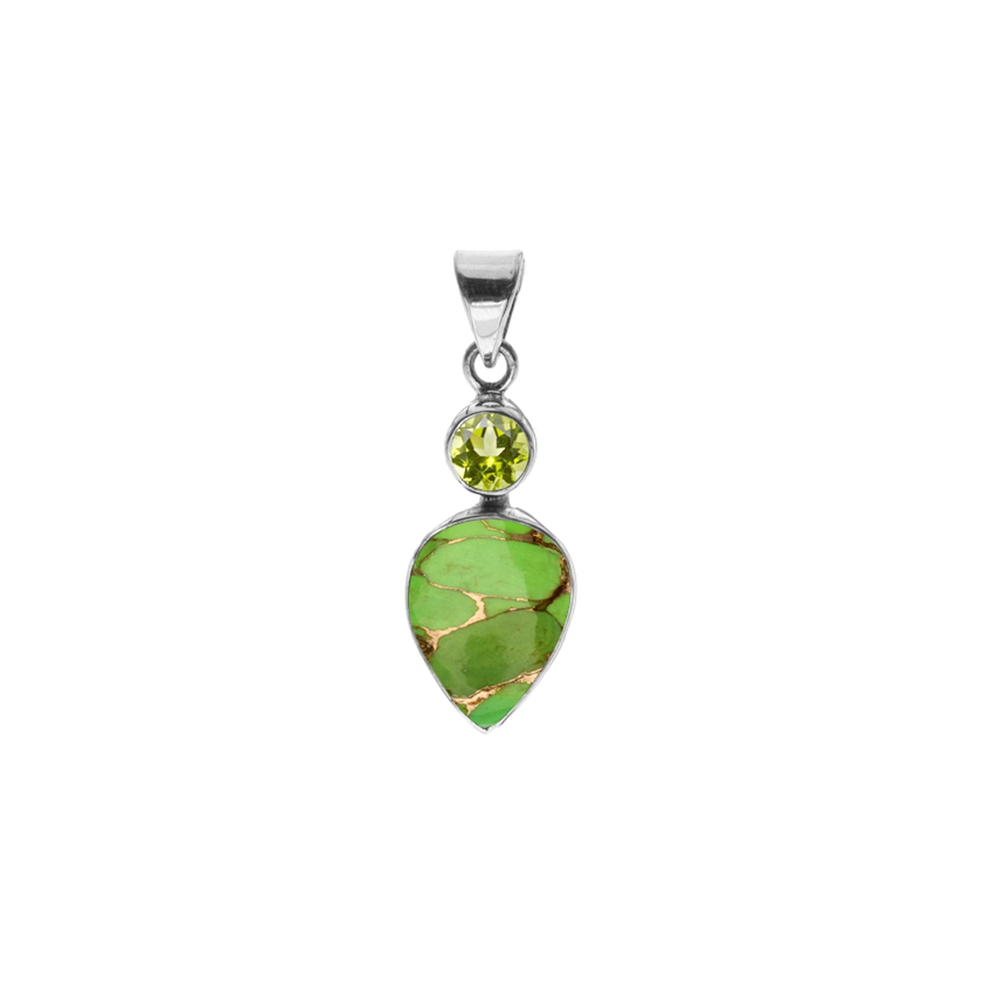 Samira two stone green mohave and peridot facet pendant