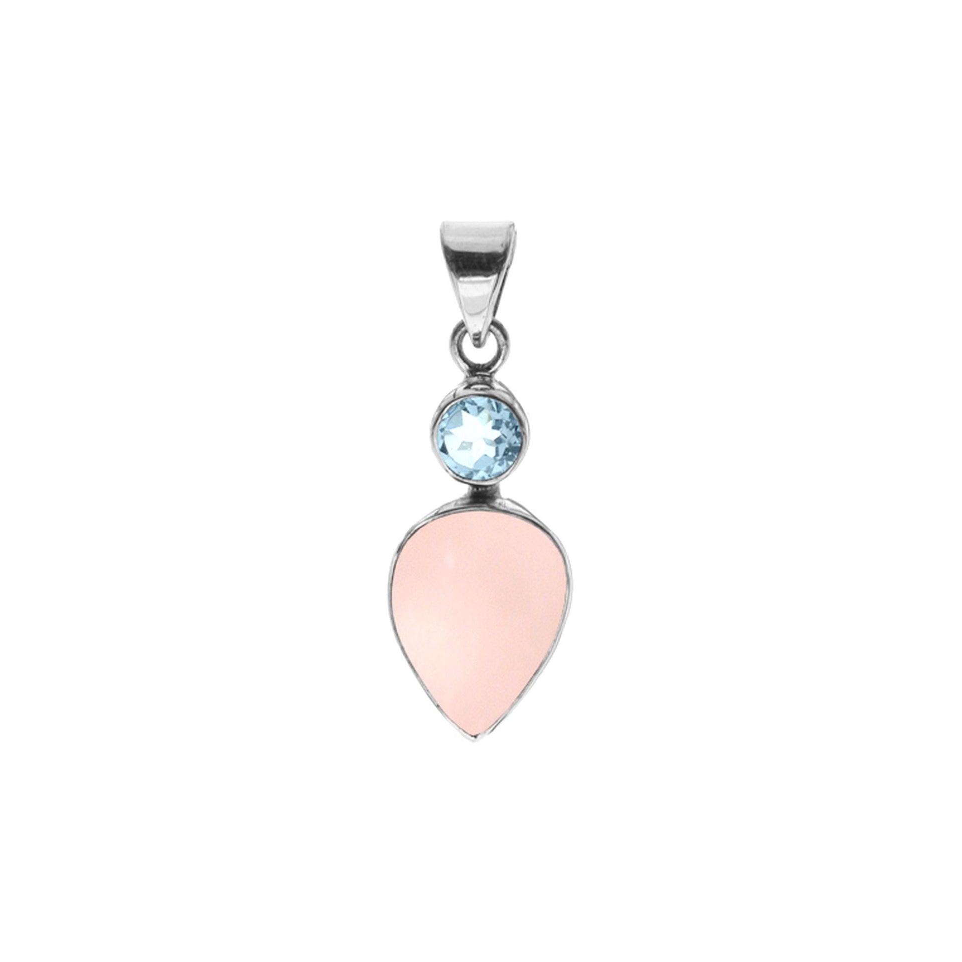 Samira two stone rose quartz & blue topaz pendant