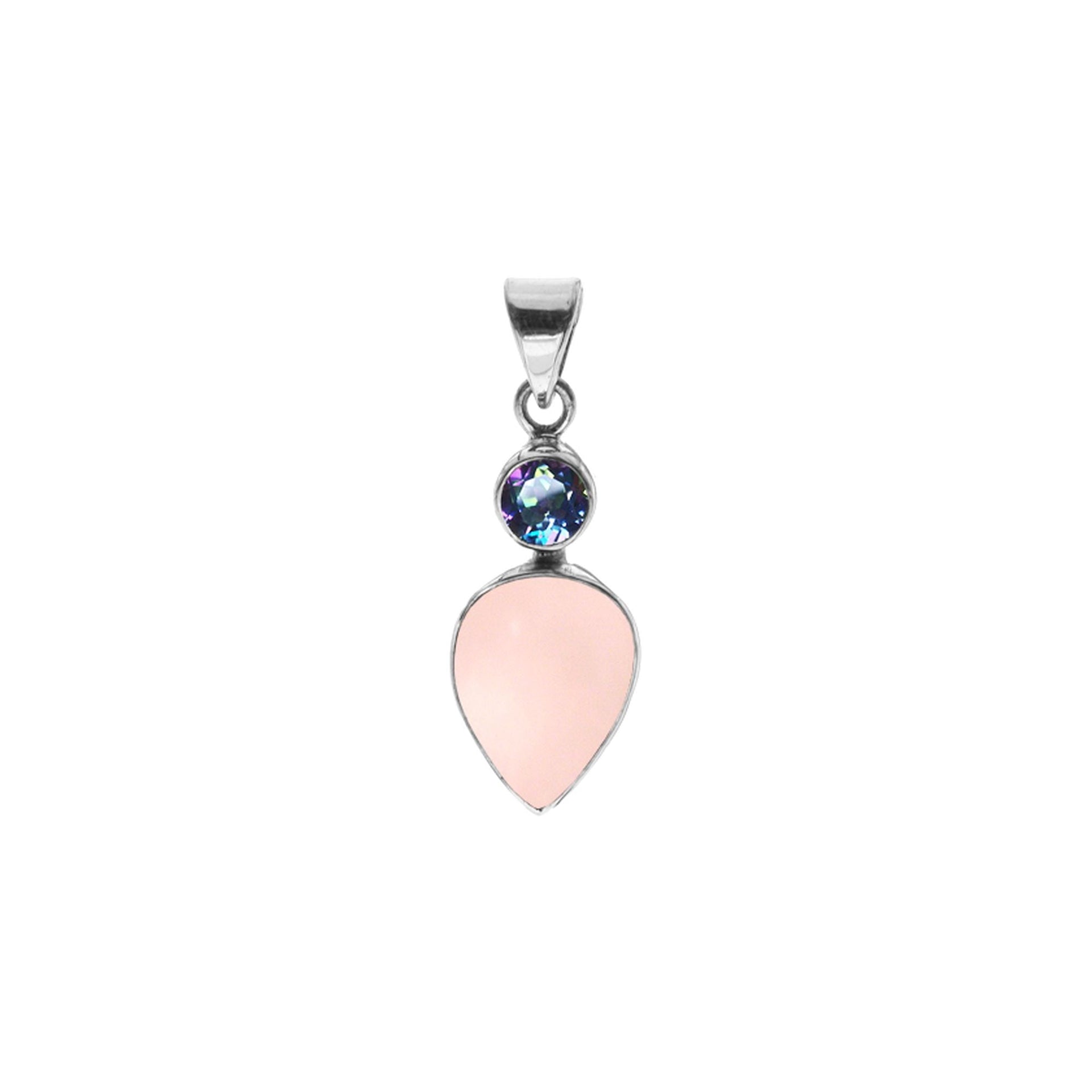 Samira two stone rose quartz and mystic topaz pendant
