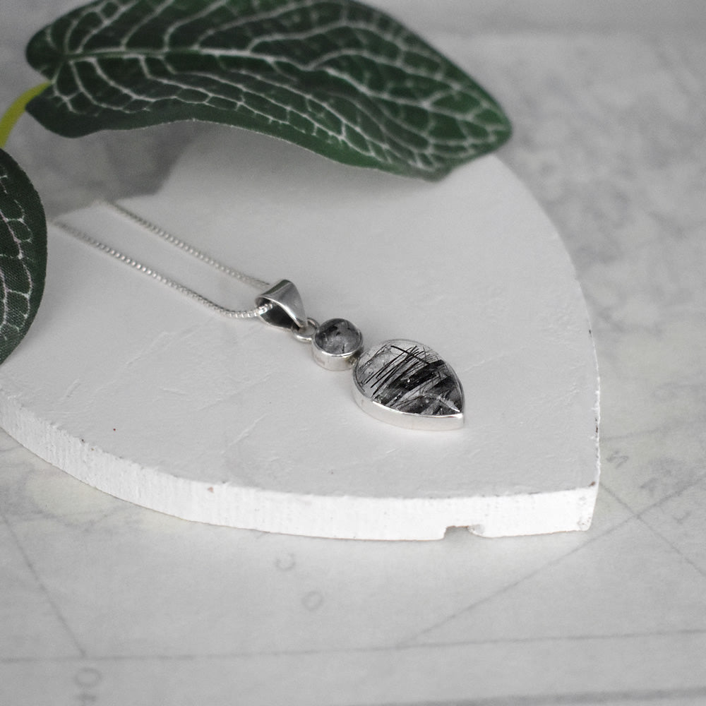 Samira two stone tourmalated quartz pendant