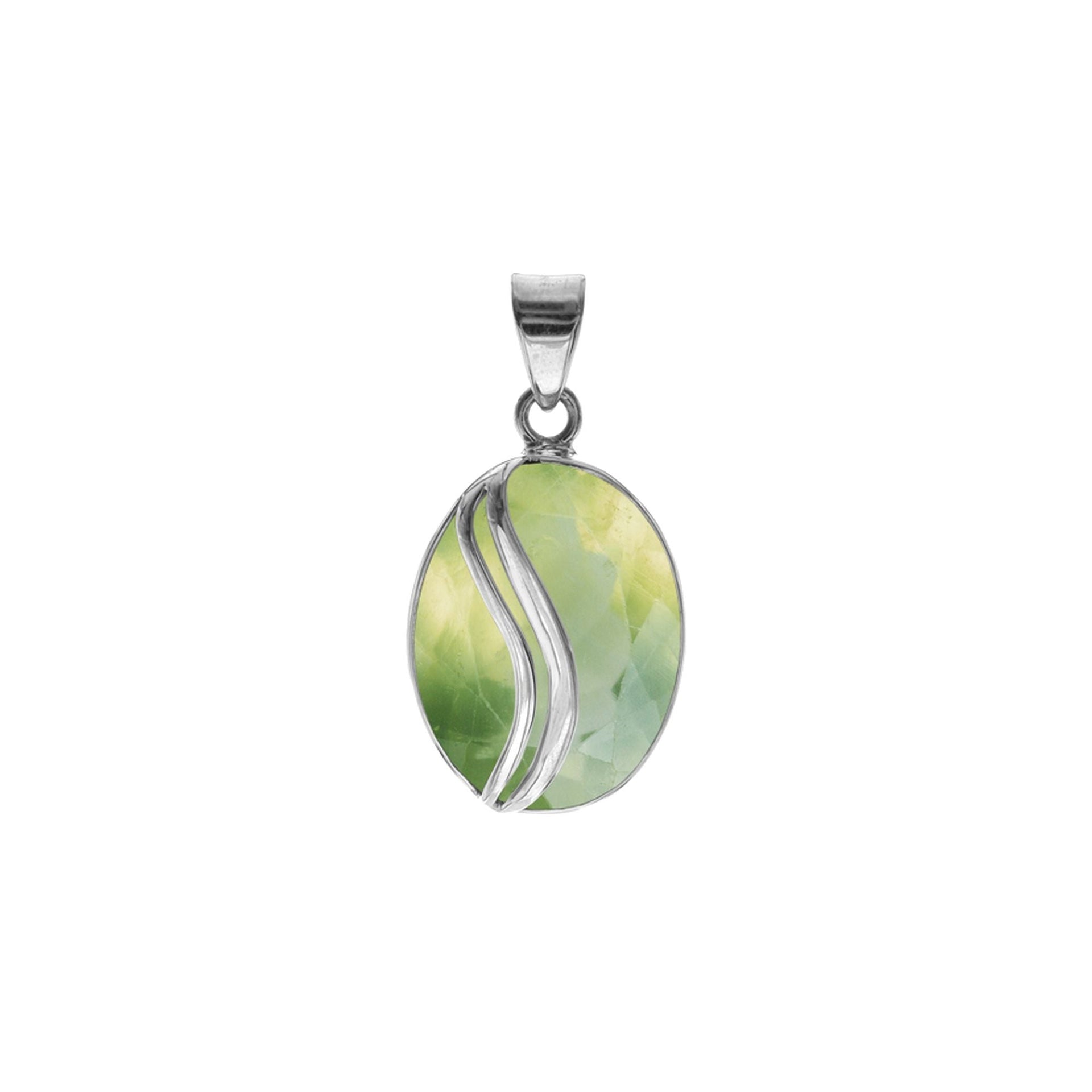 Viola large prehnite with stripe overlay pendant