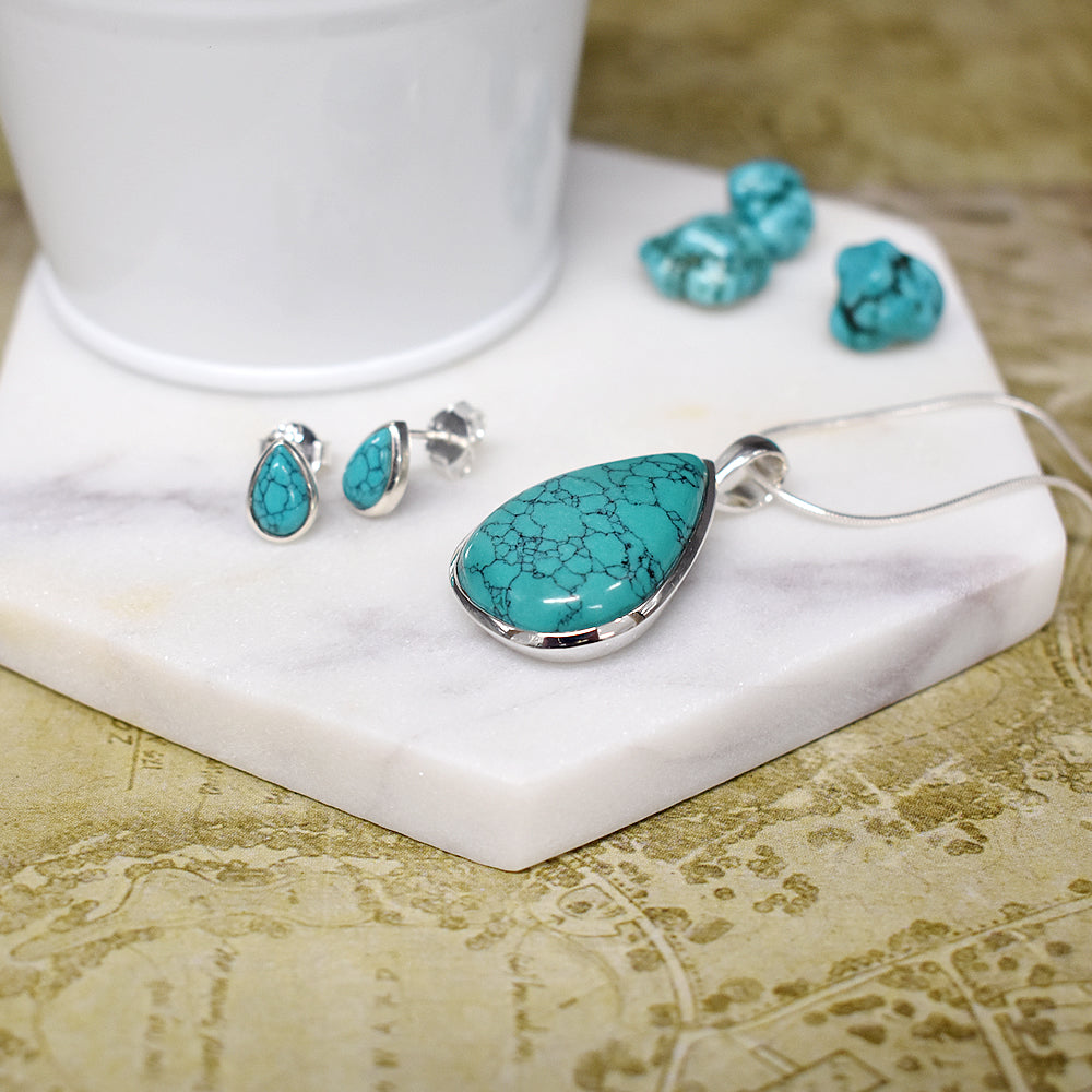 Samira large plain turquoise teardrop pendant