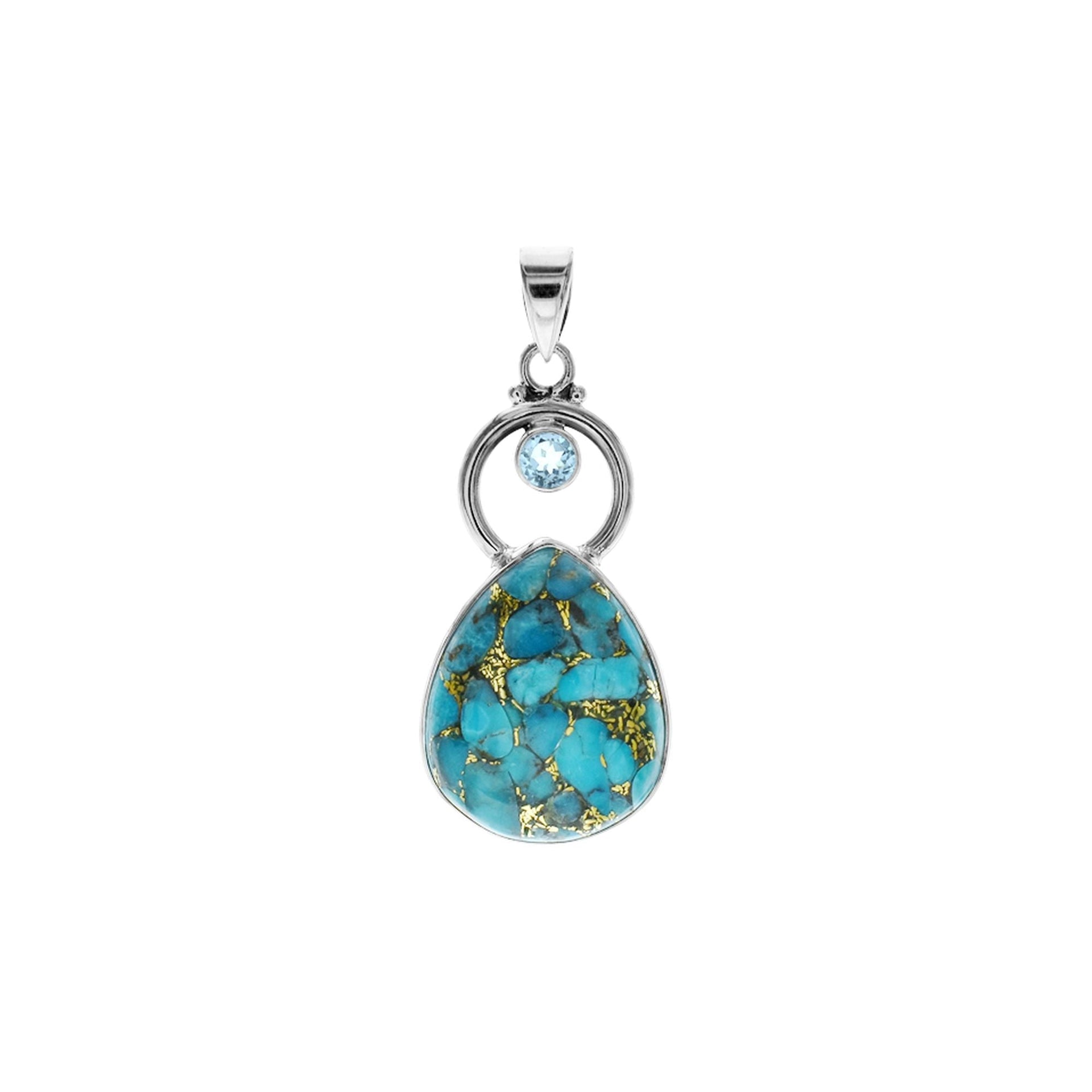 Amy large blue mohave & blue topaz hoop pendant