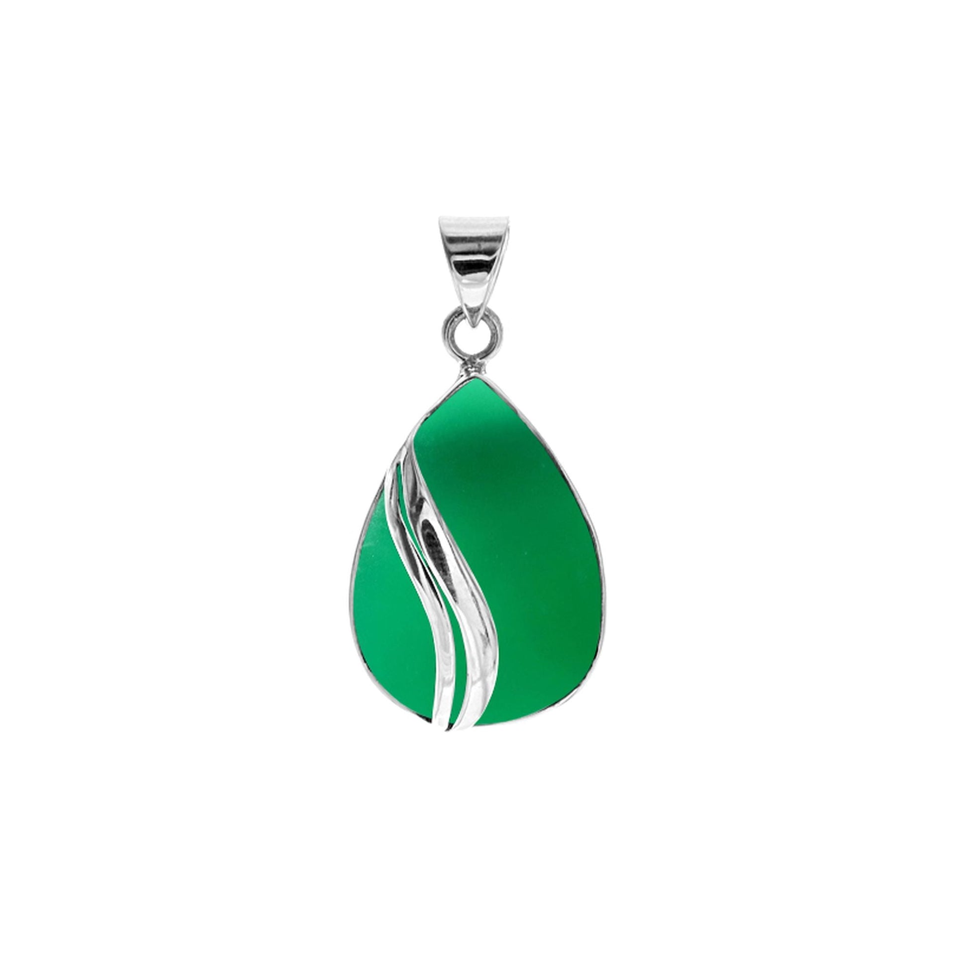 Amy teardrop green agate pendant with two wave overlay