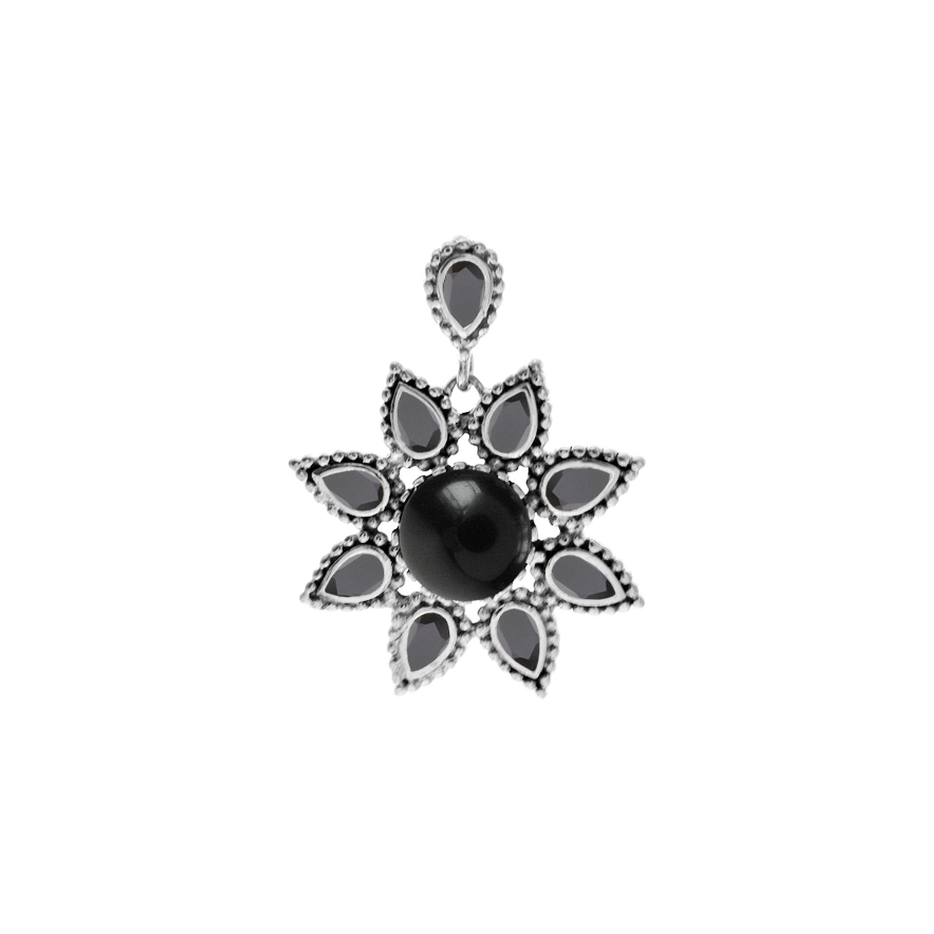 Isla black onyx vintage flower pendant