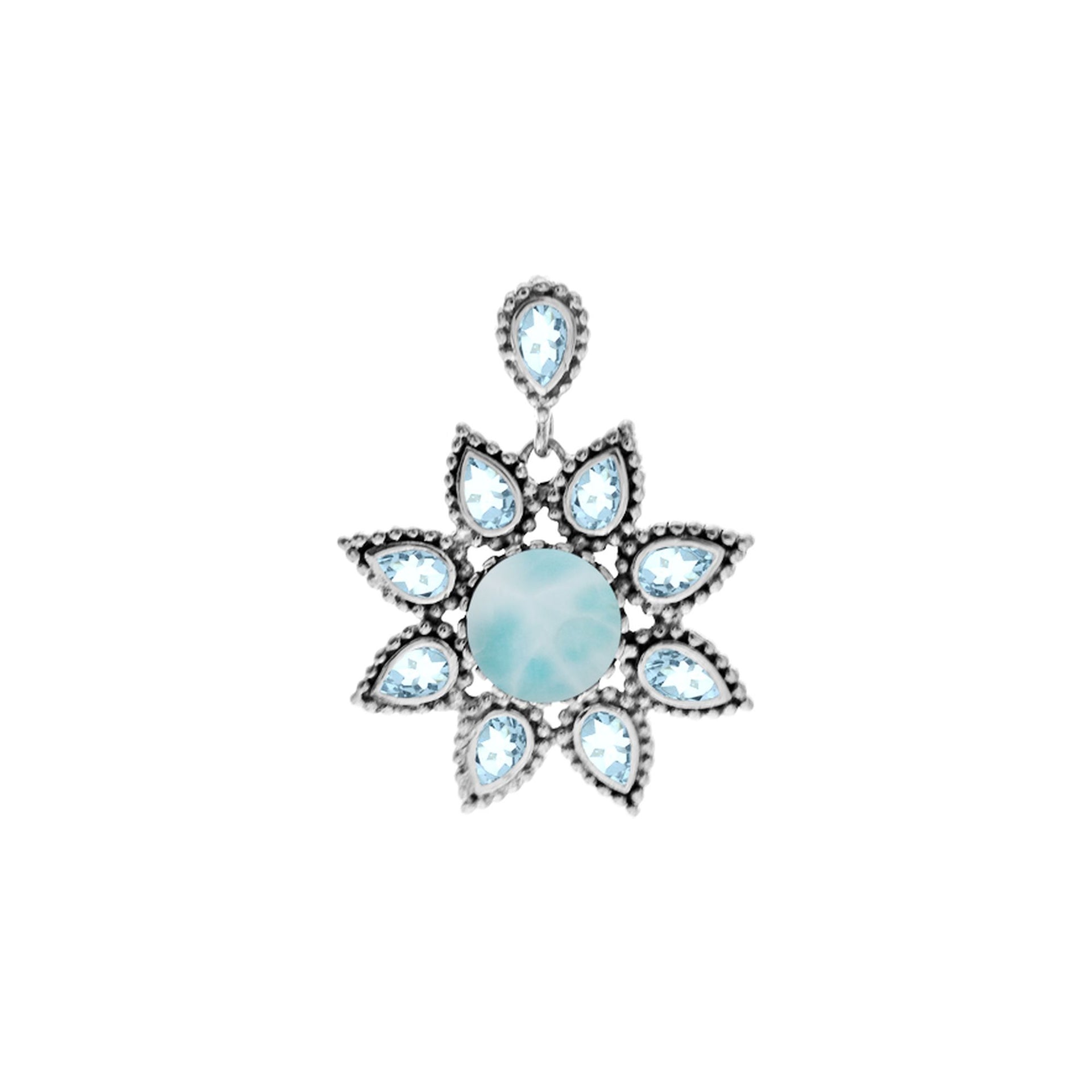 Isla larimar and blue topaz vintage flower pendant