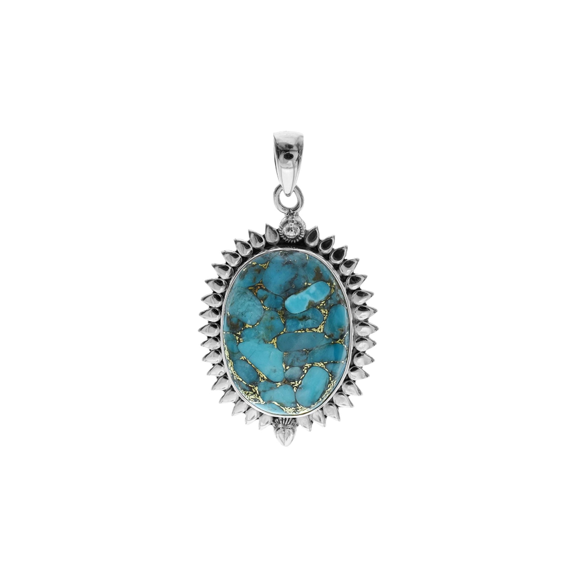 Lola oval blue mohave petal surround pendant