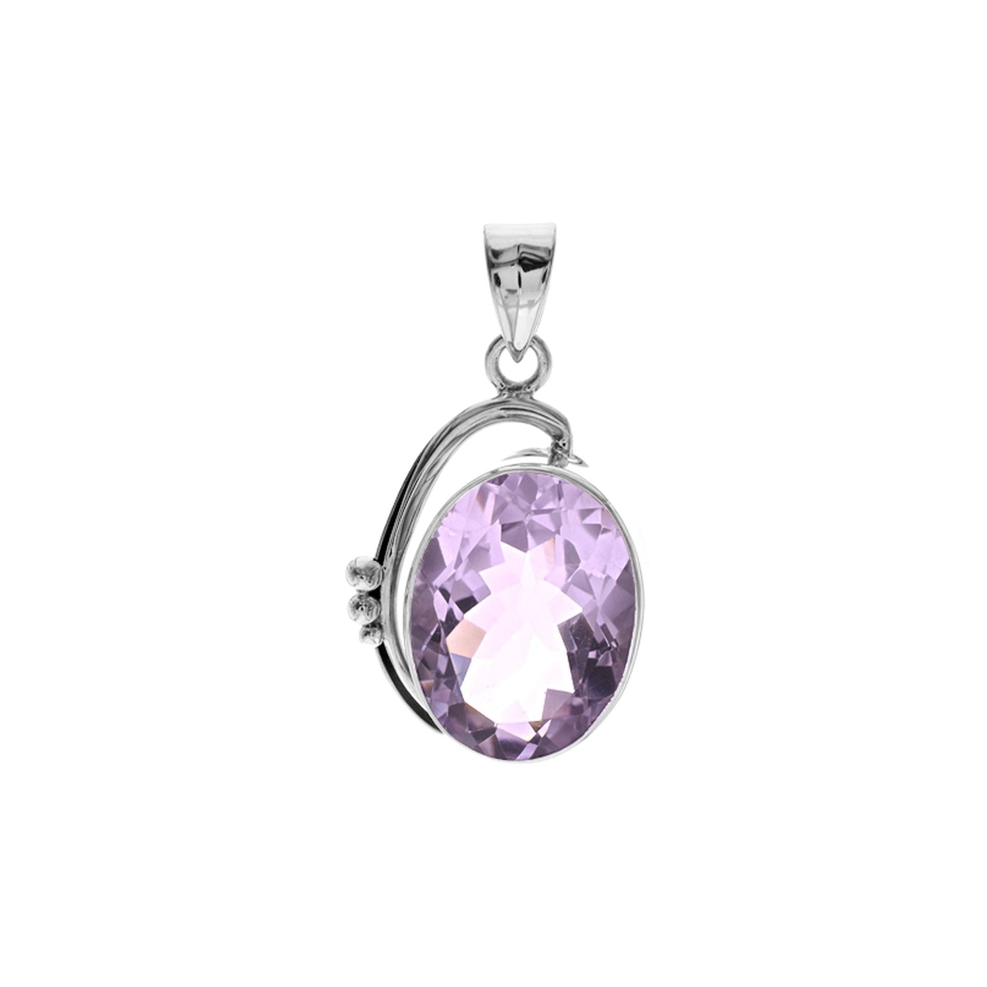 Oval 15x20mm faceted amethyst pendant with side stem detail