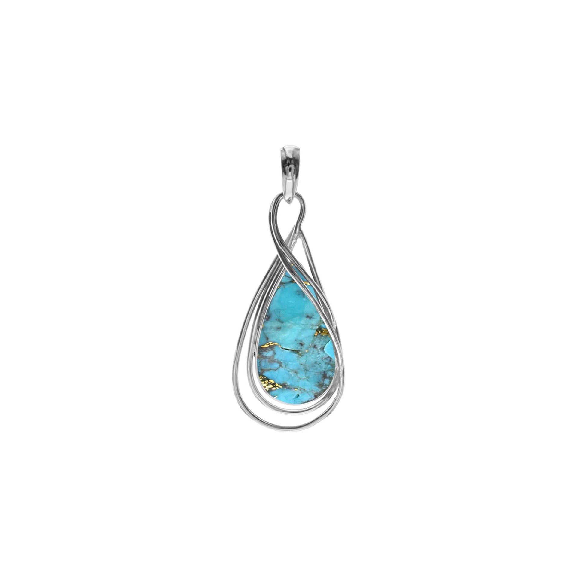 Viola teardrop blue mohave wire detail pendant