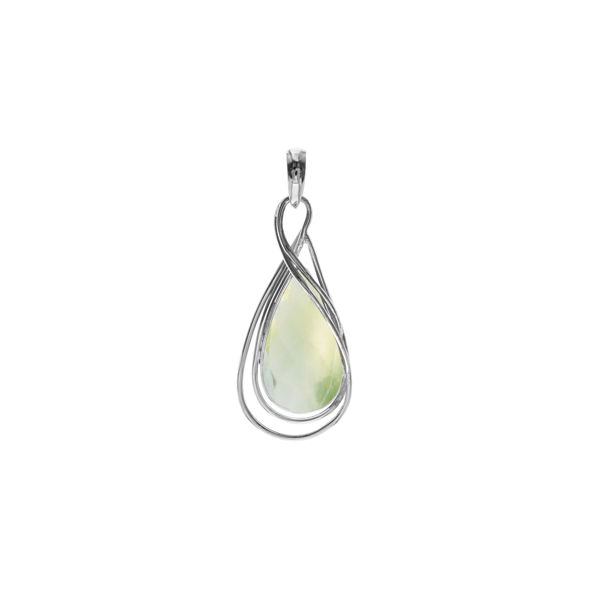 Viola teardrop prehnite wire detail pendant