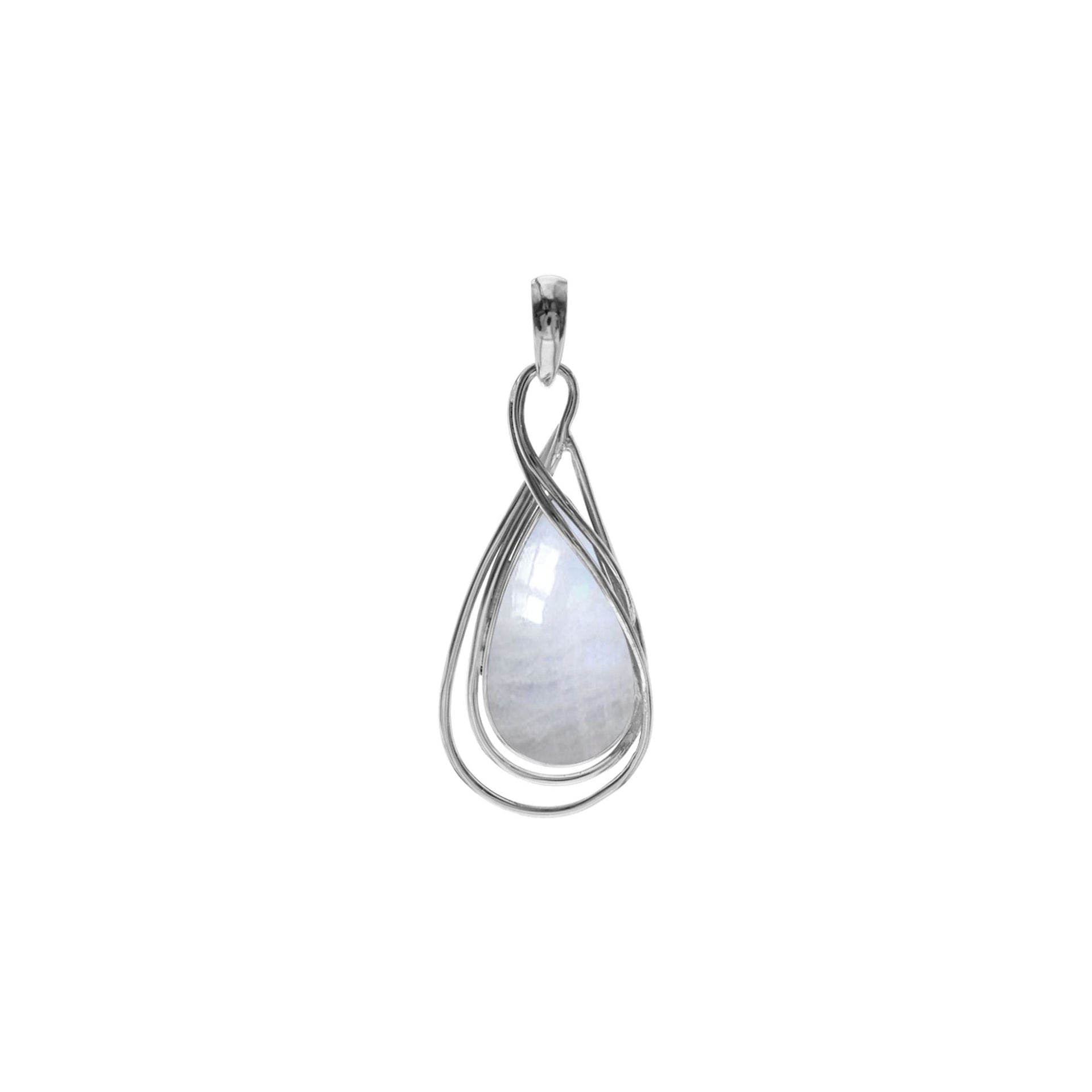 Viola large teardrop rainbow moonstone wire detail pendant