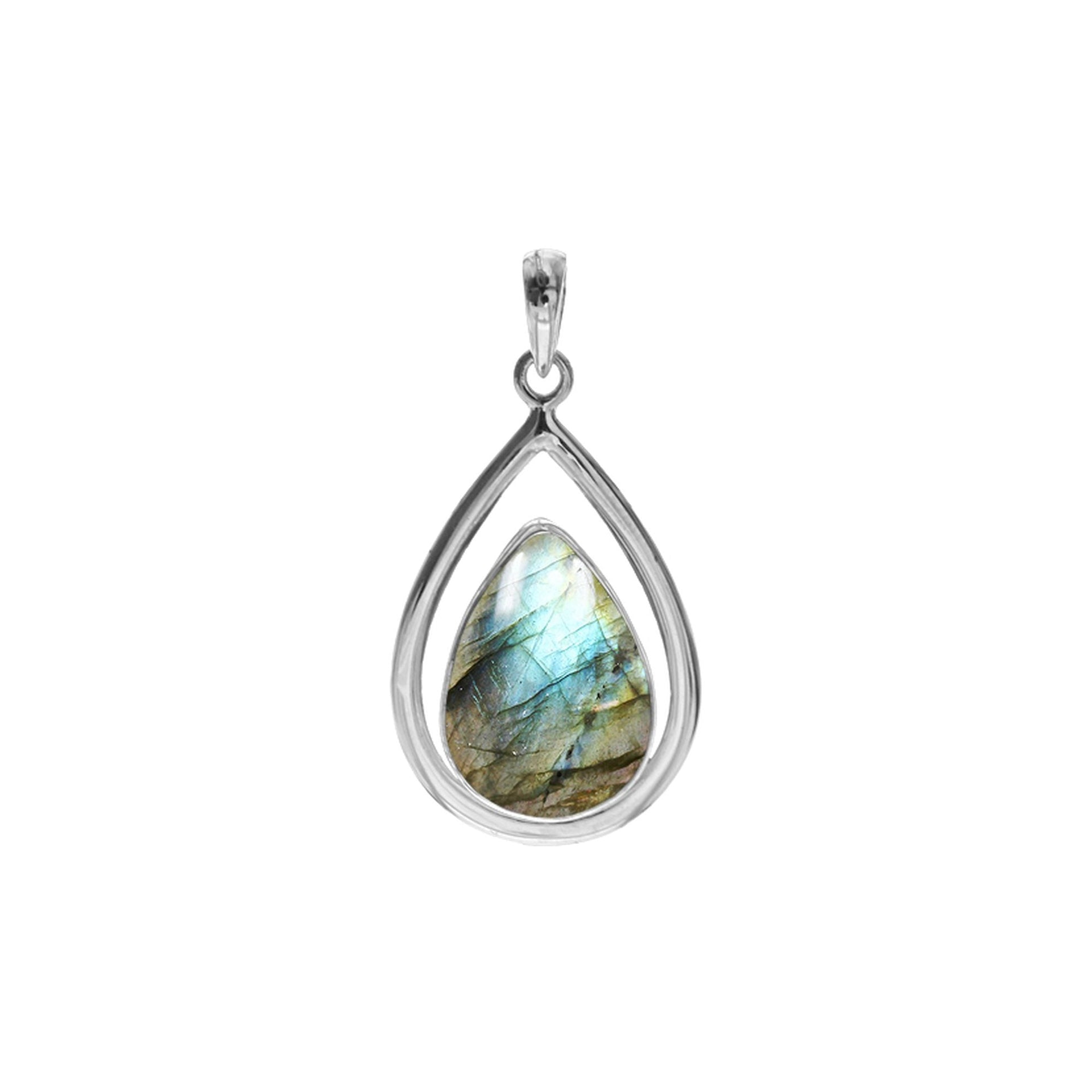 Teardrop labradorite 12x16mm with silver frame pendant
