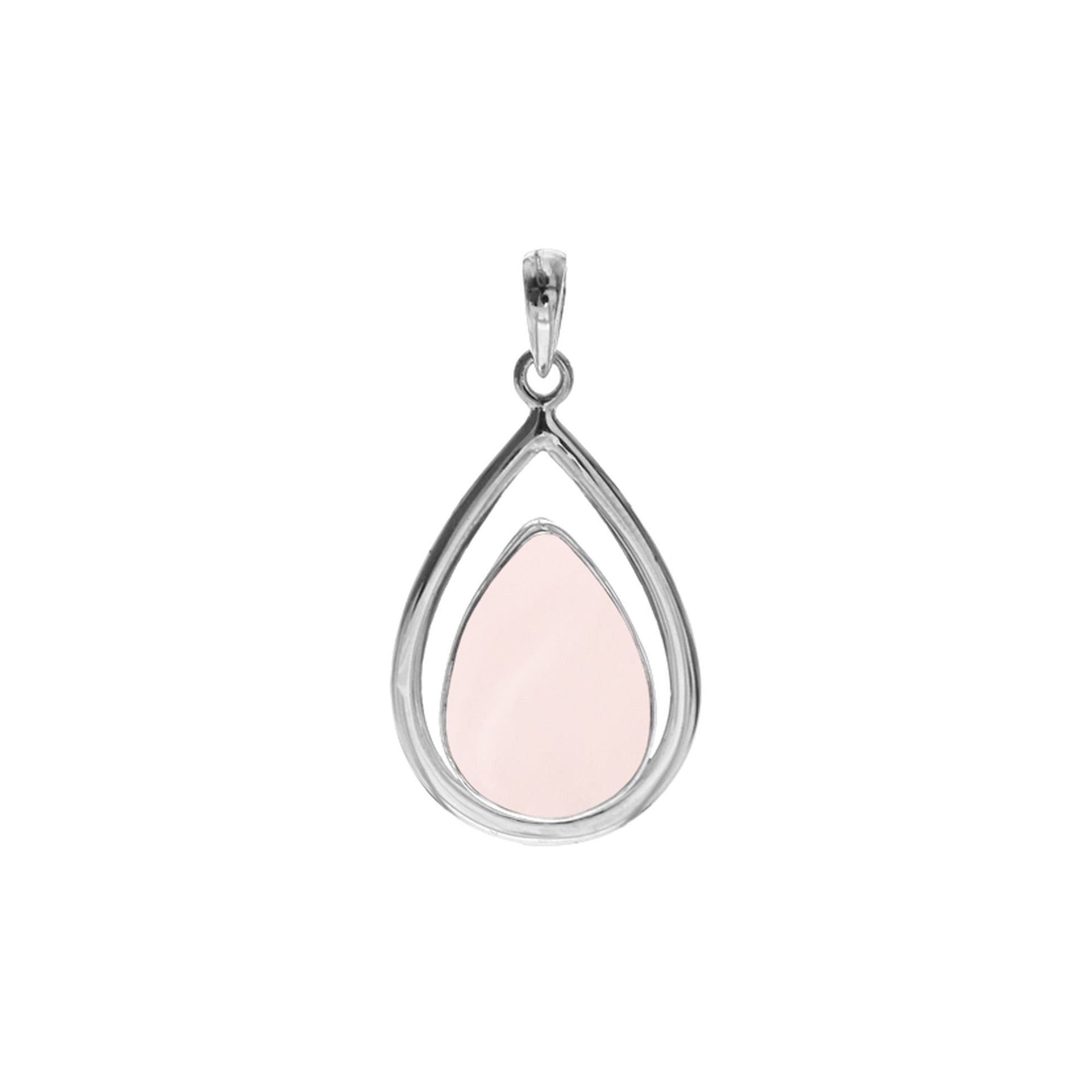 Teardrop rose quartz 14x20mm with silver frame pendant