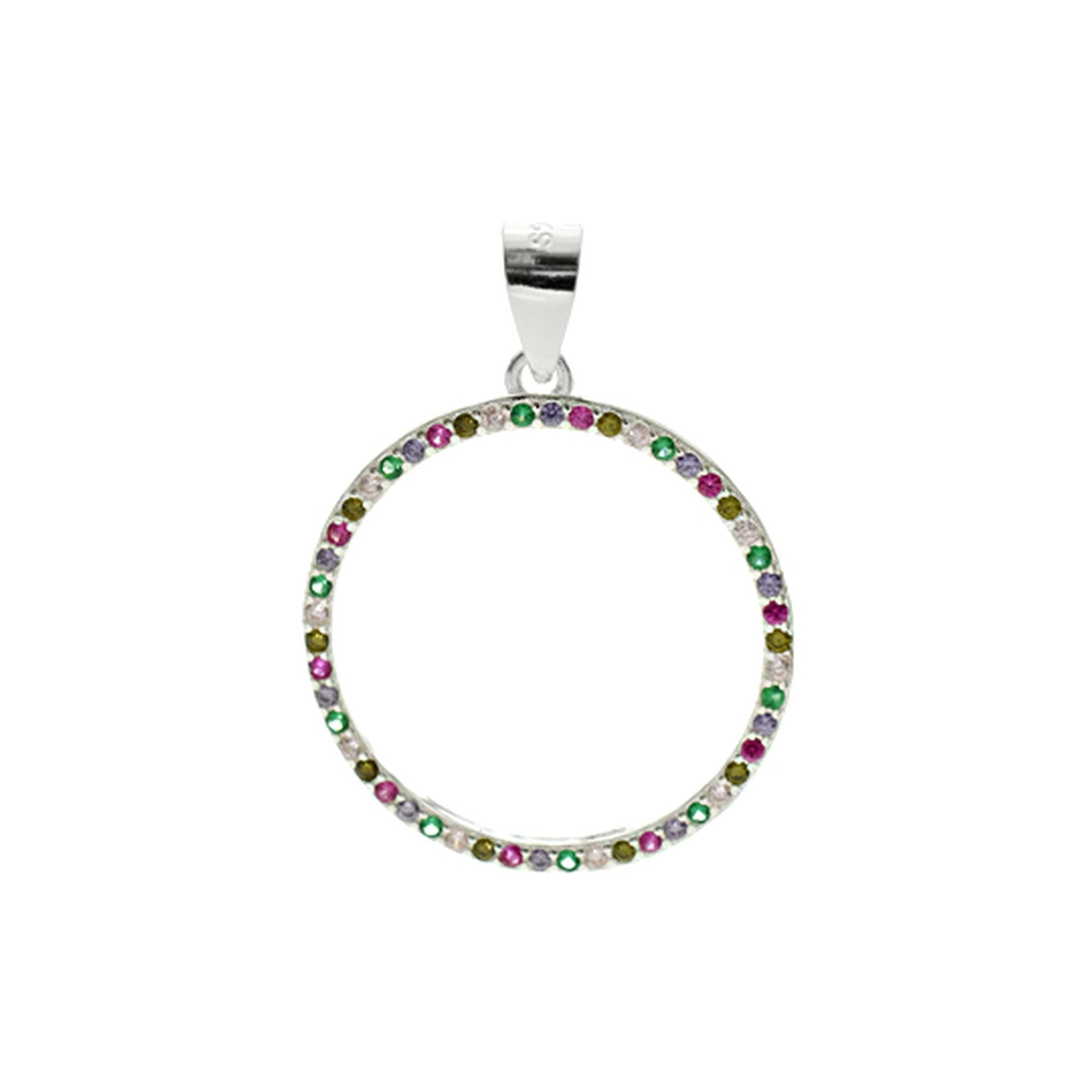 Rainbow CZ circle outline pendant