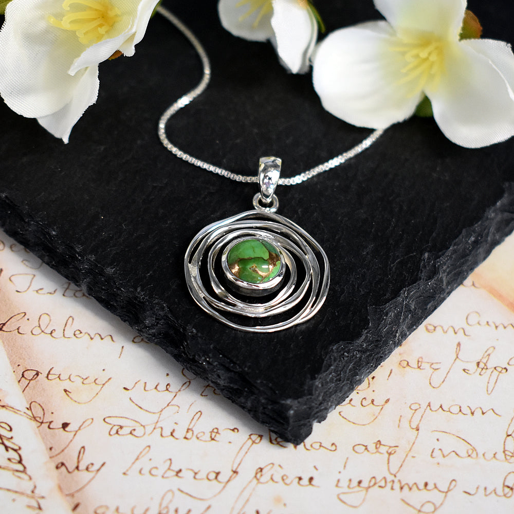 Lexi small spider web green mohave pendant