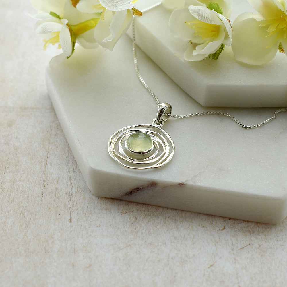 Lexi small spider web prehnite pendant