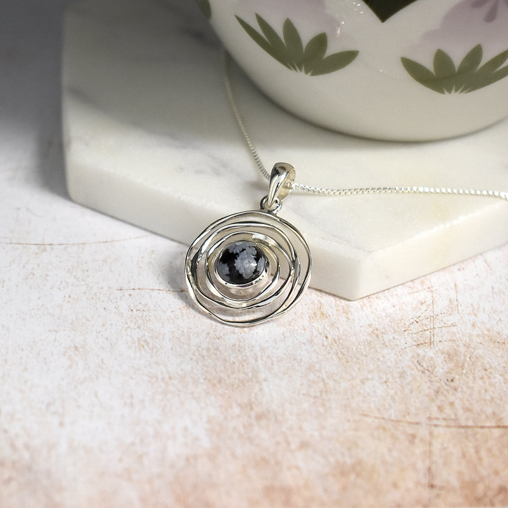 Lexi small spider web snowflake obsidian pendant