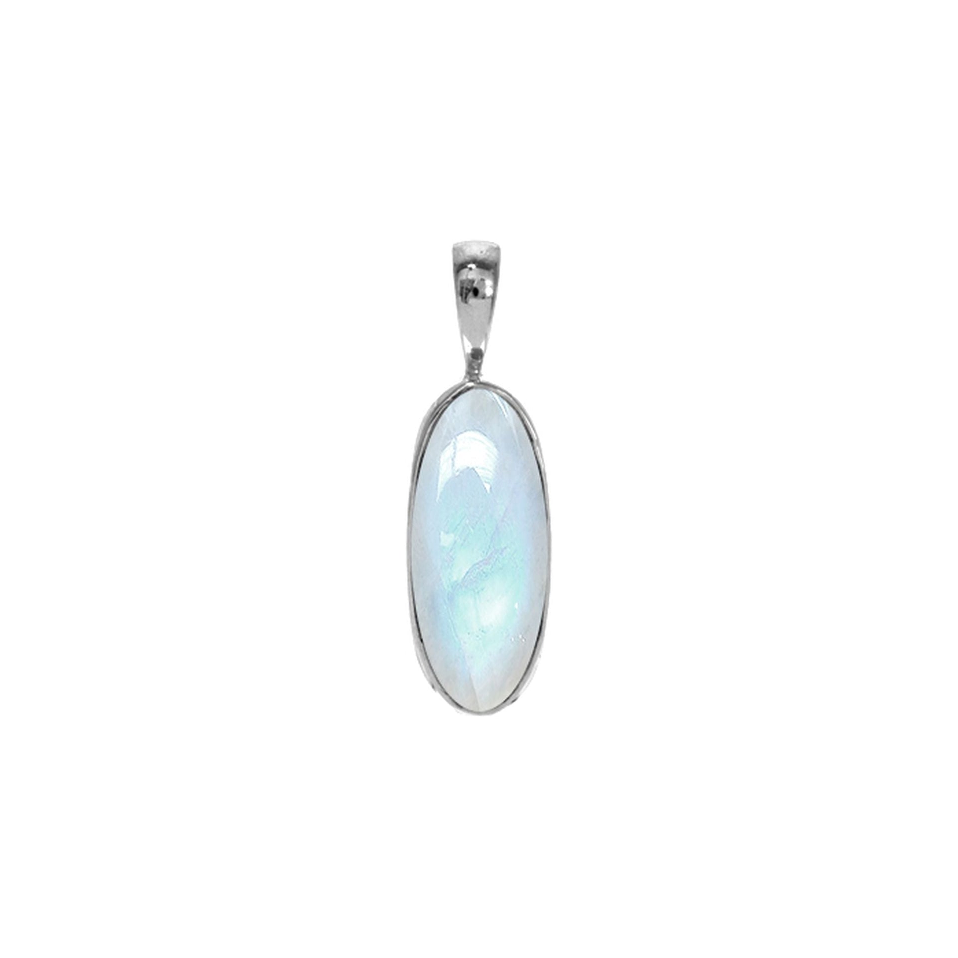 Samira long oval rainbow moonstone pendant