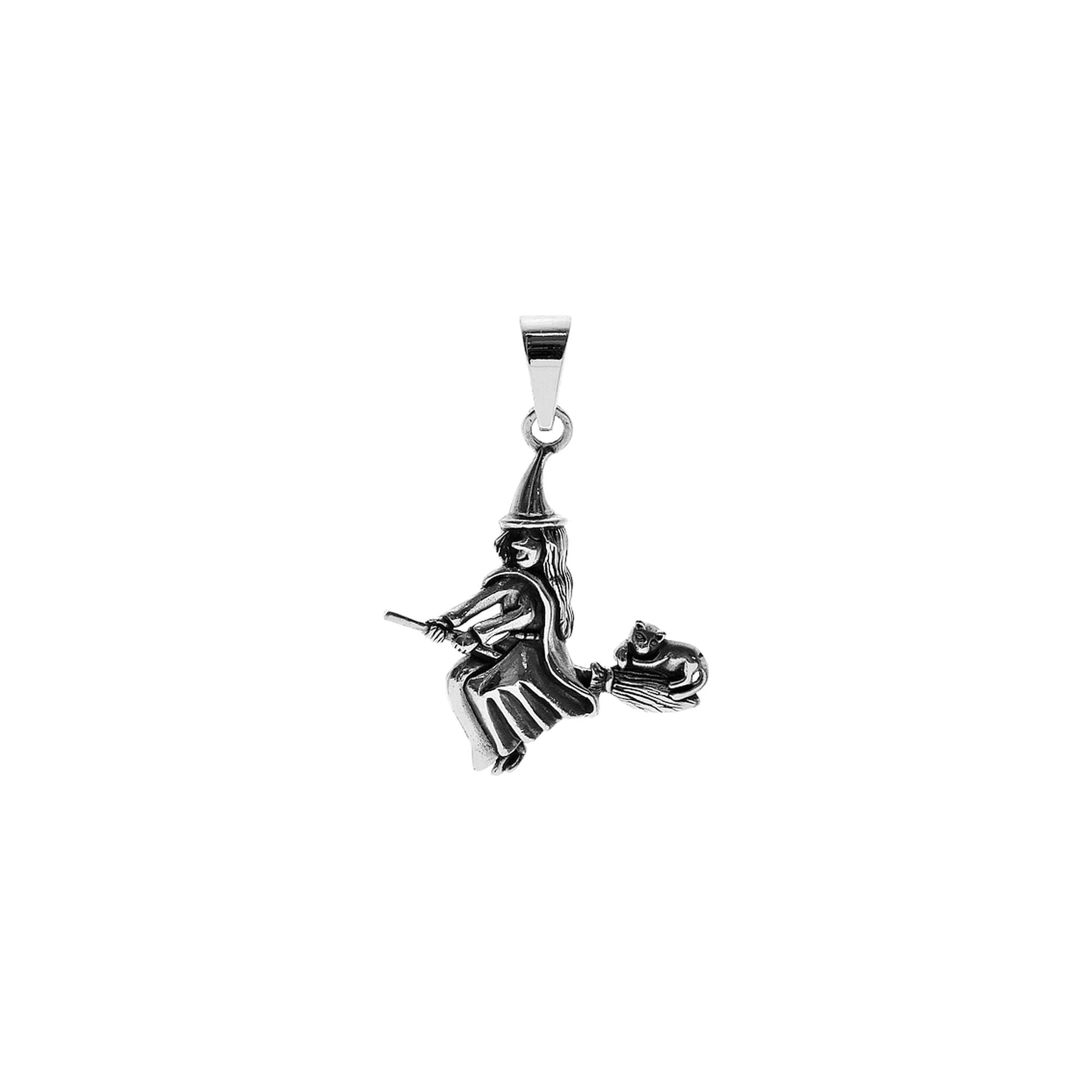Liana witch on broomstick pendant