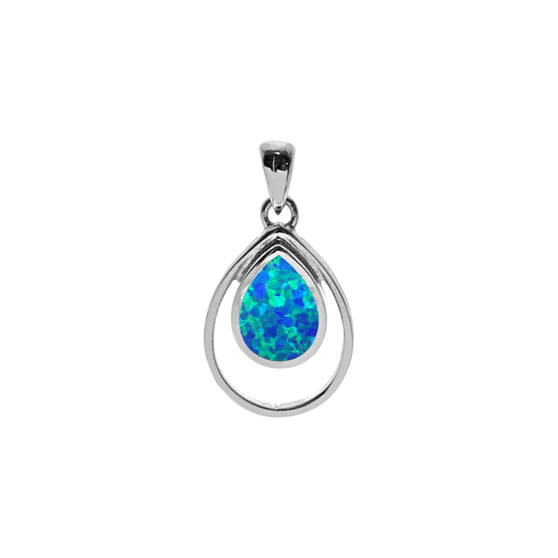 Antoinette teardrop blue wire surround pendant