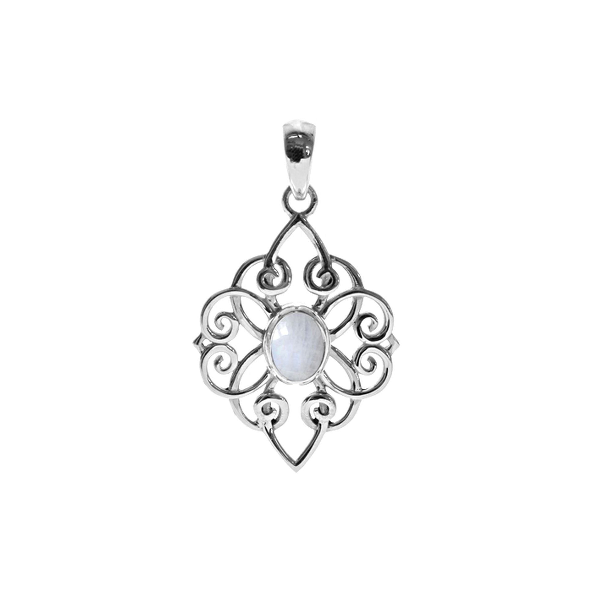 Kara looped diamond rainbow moonstone pendant