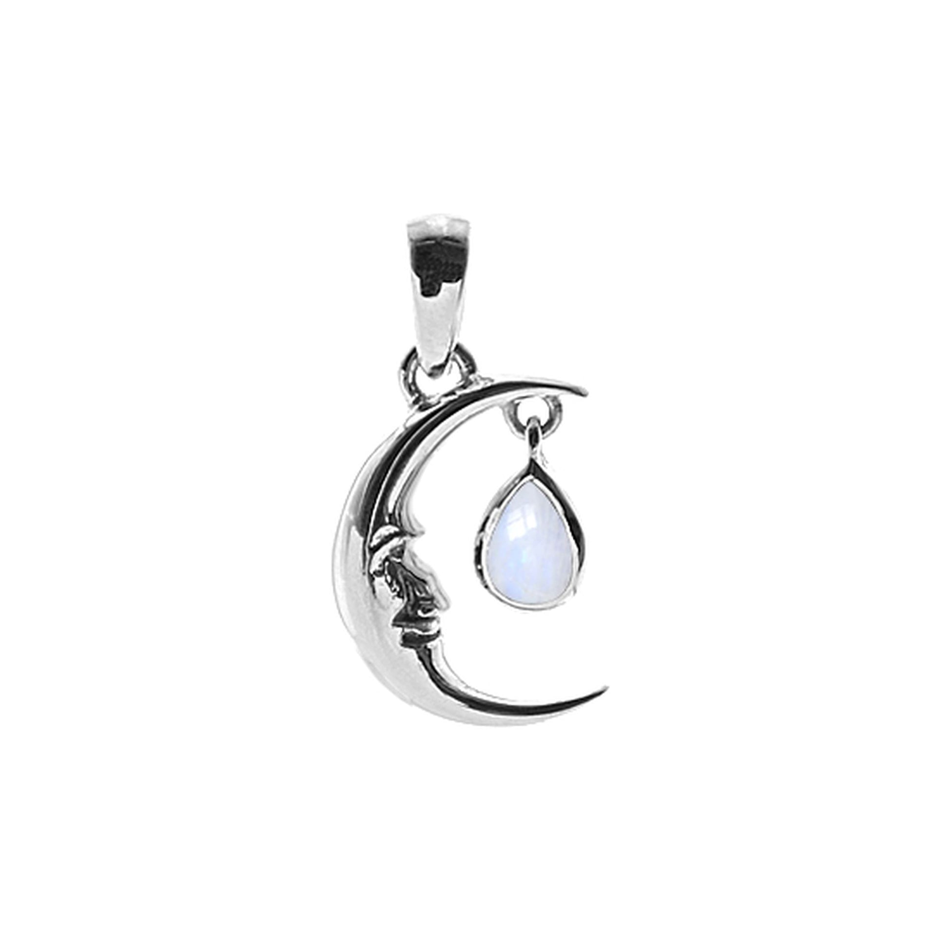 Annabel rainbow moonstone moon pendant