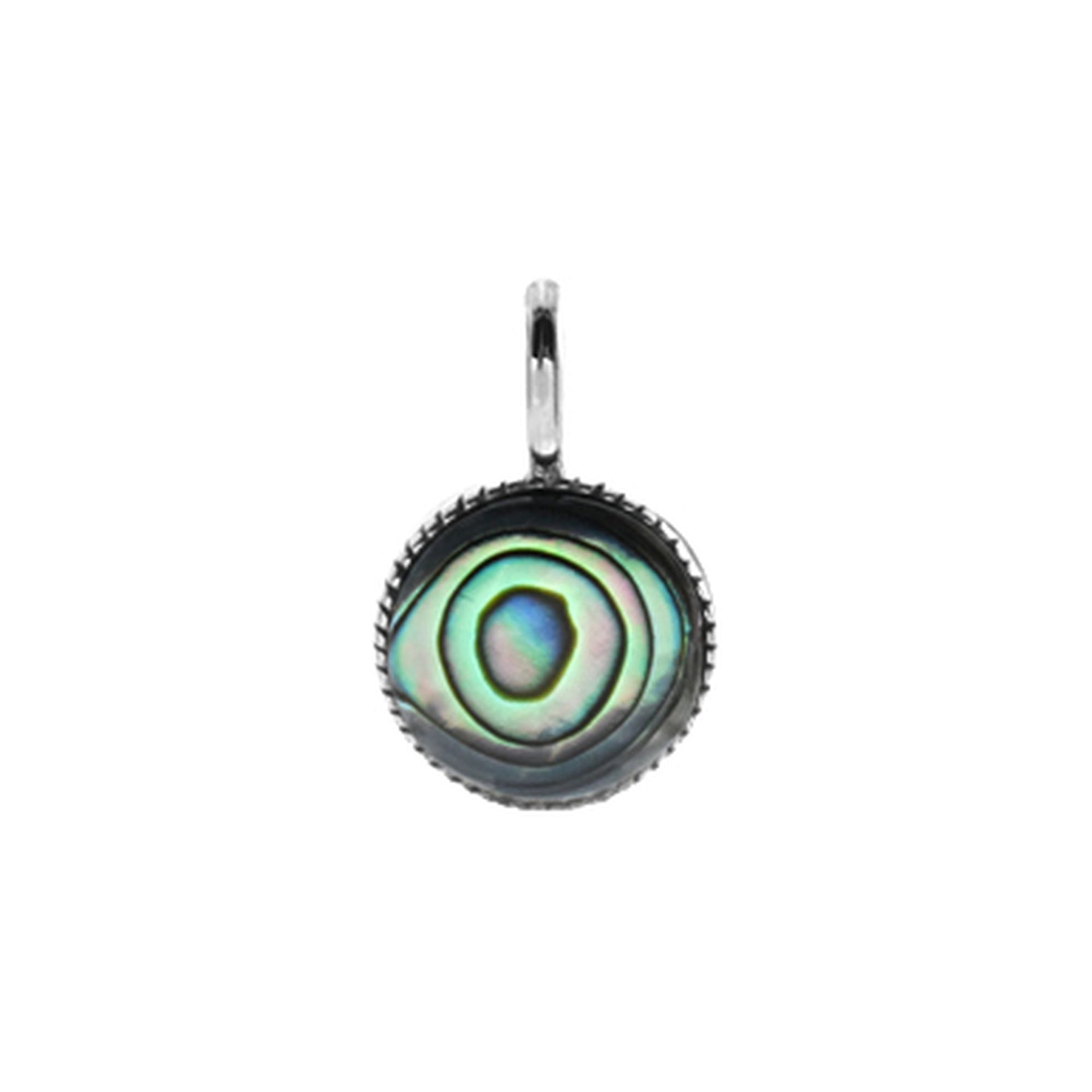 Tilly textured edge round paua shell pendant