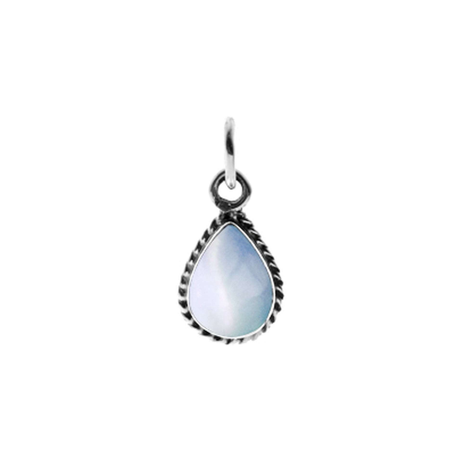 Smile oxidised teardrop pendant with blue mother of pearl