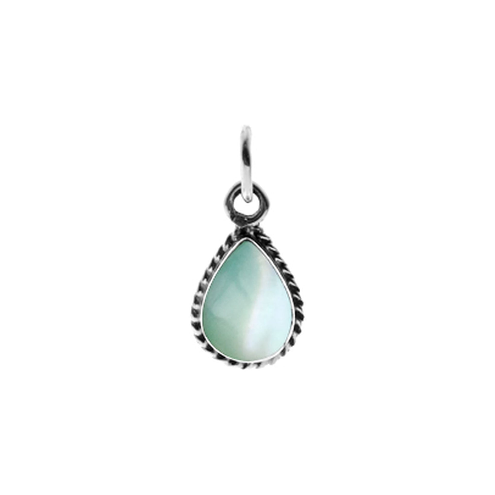 Smile oxidised teardrop pendant with green mother of pearl