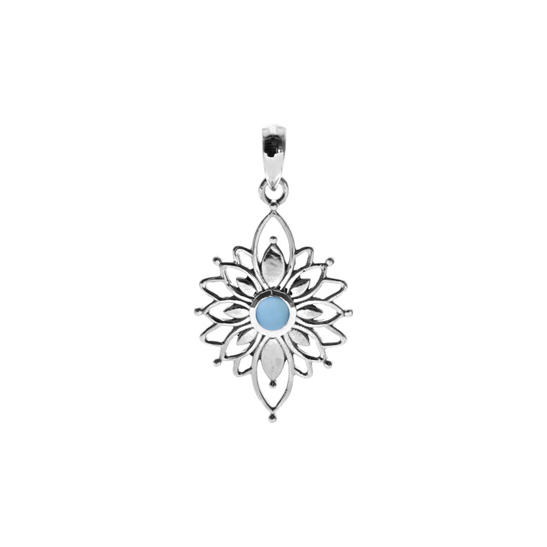 Catalina blue chalcedony flower burst pendant