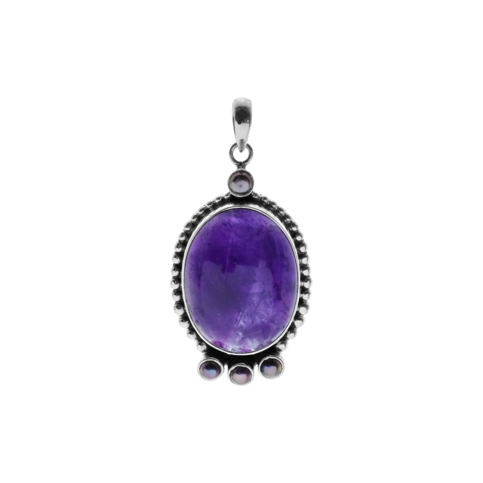 Chloe ornate oval amethyst & pearl pendant