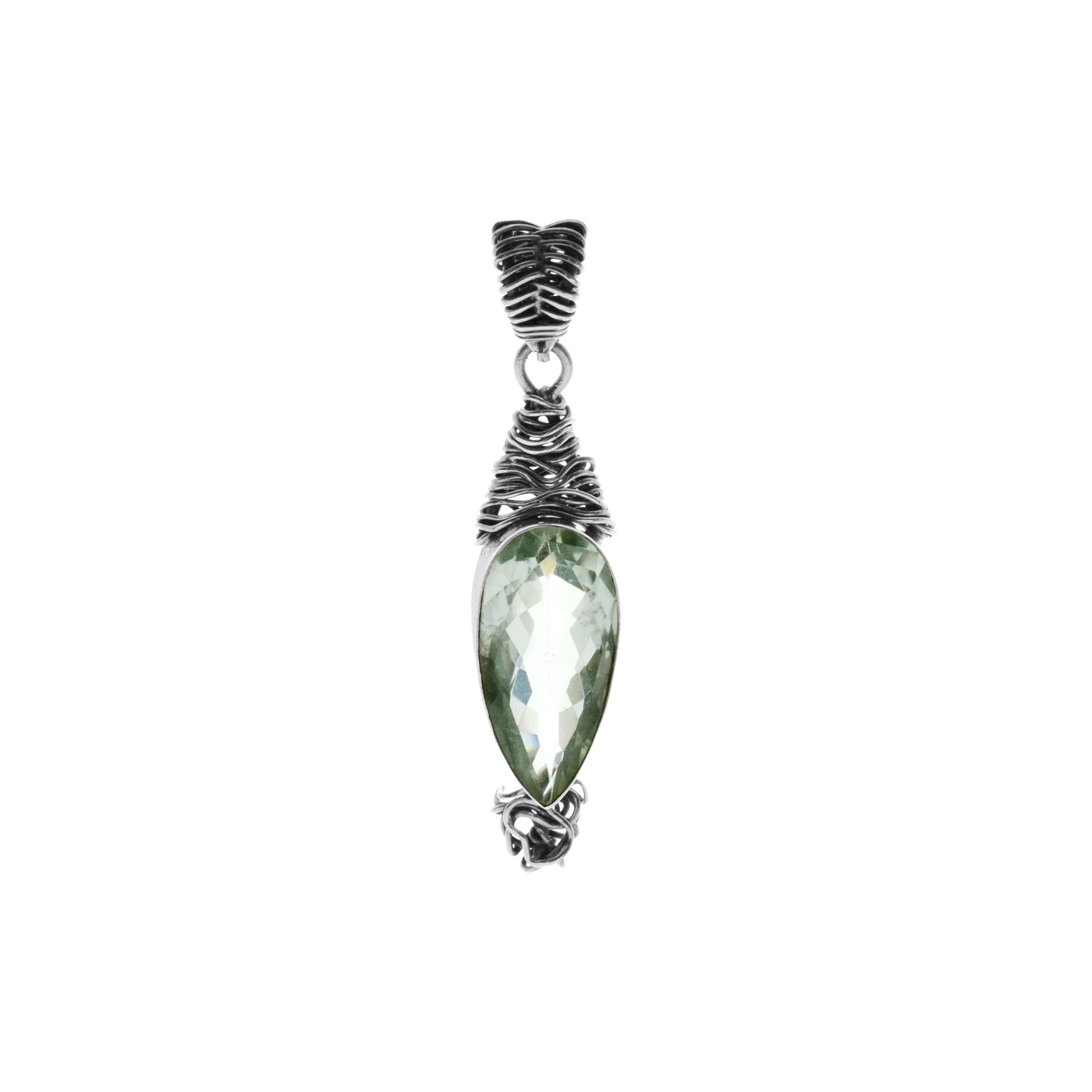 Chloe green amethyst teardrop pendant with wire detail