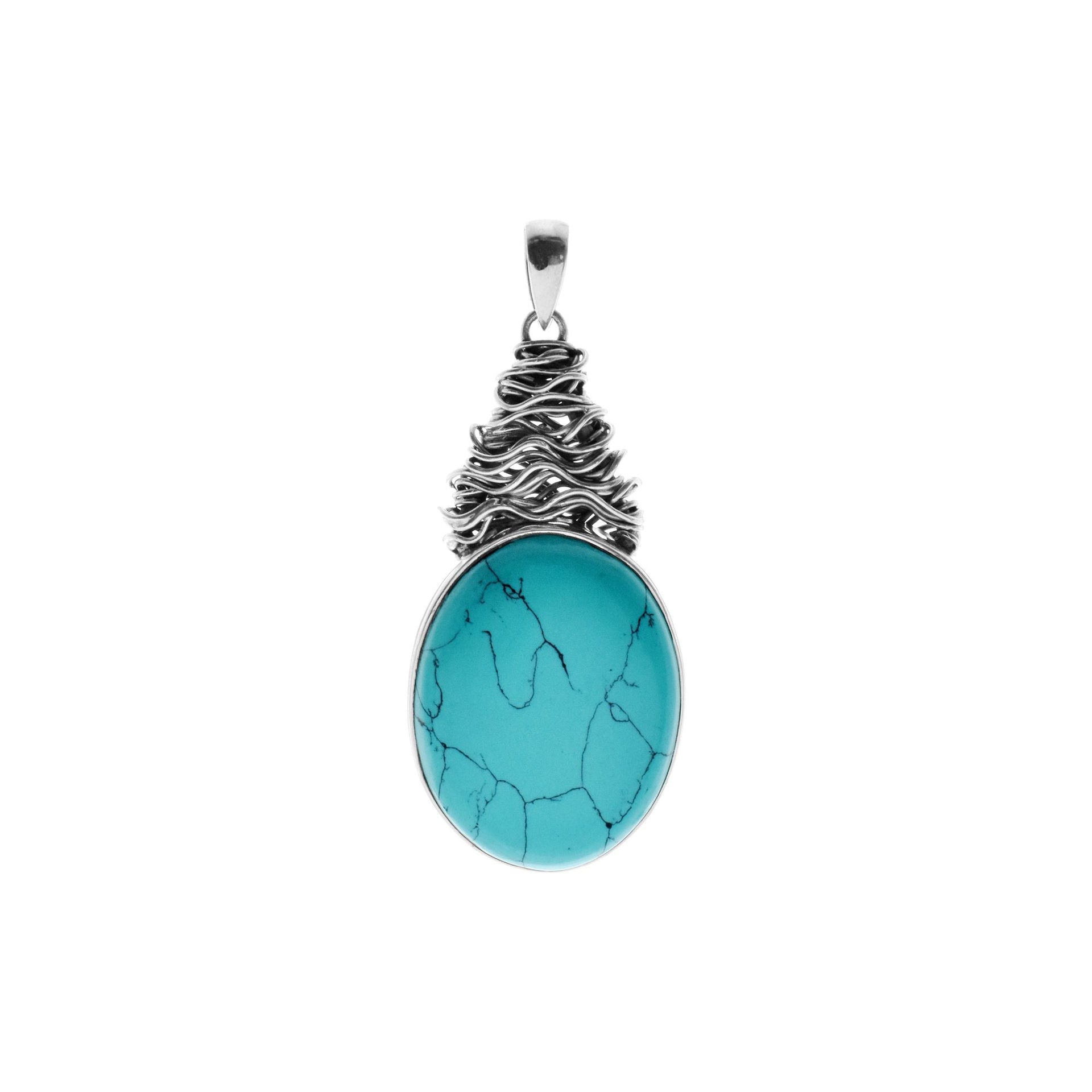 Chloe turquoise oval pendant with wire detail