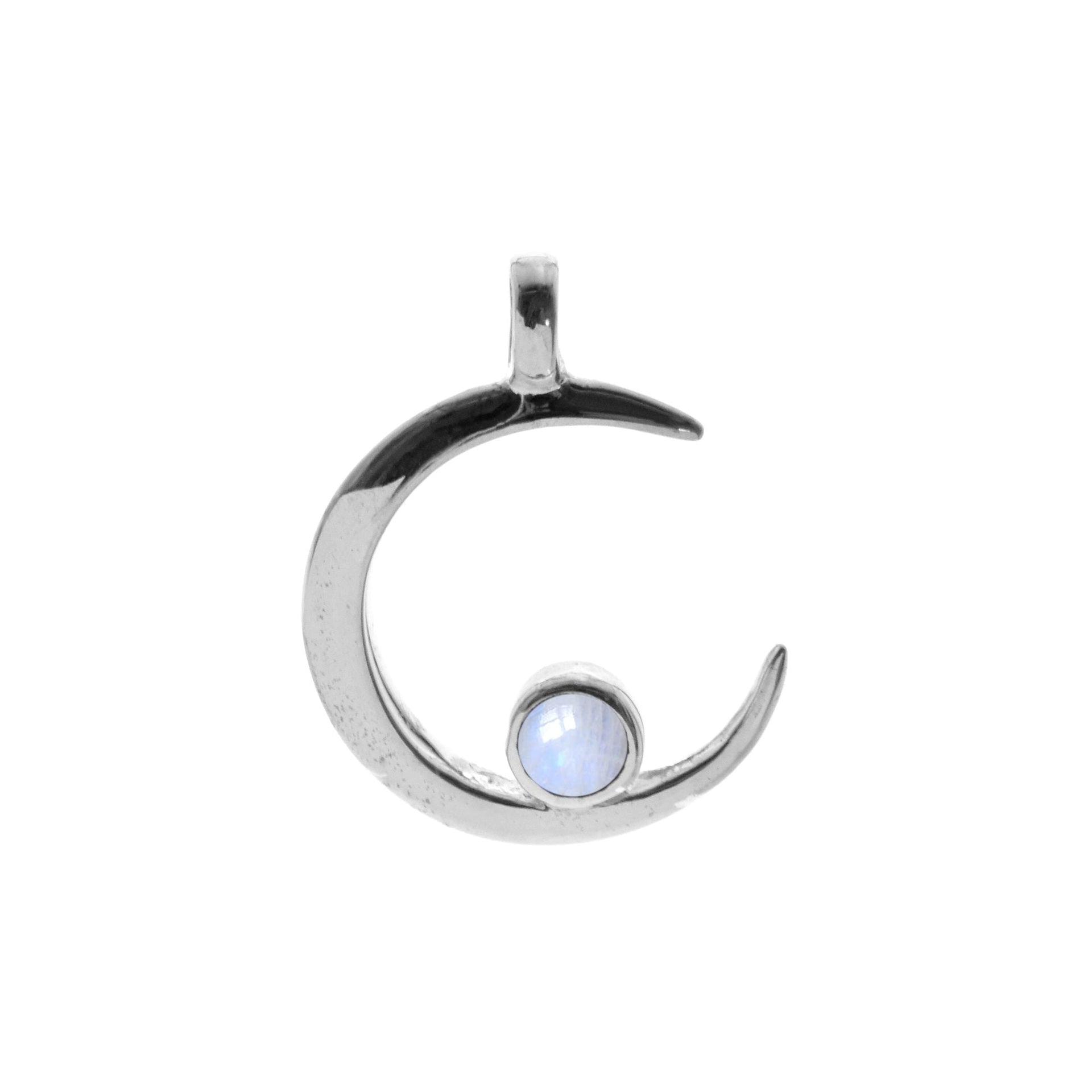 Chloe crescent moon pendant with rainbow moonstone