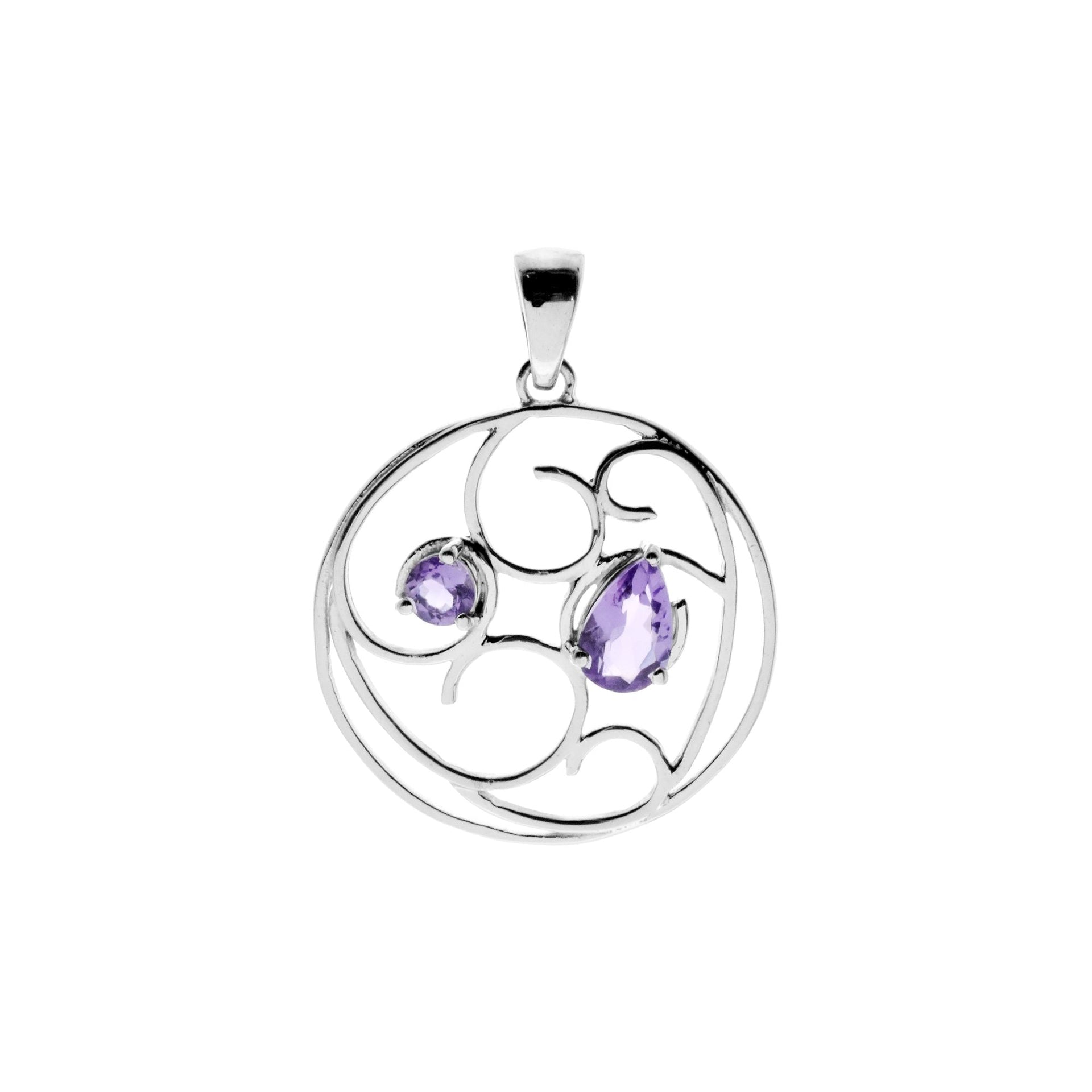 Chloe swirled circle pendant with amethyst