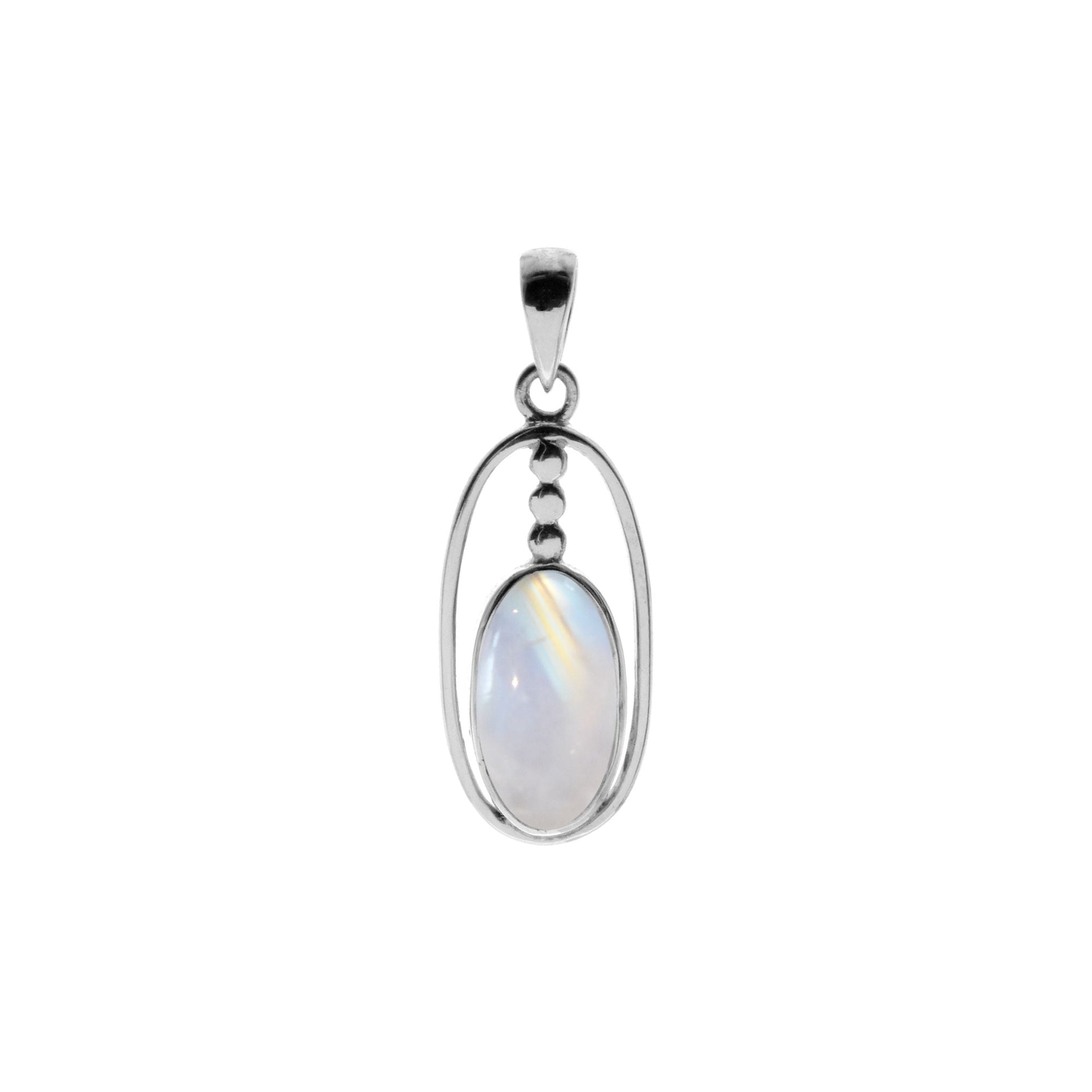 Chloe rainbow moonstone oval within silver oval pendant