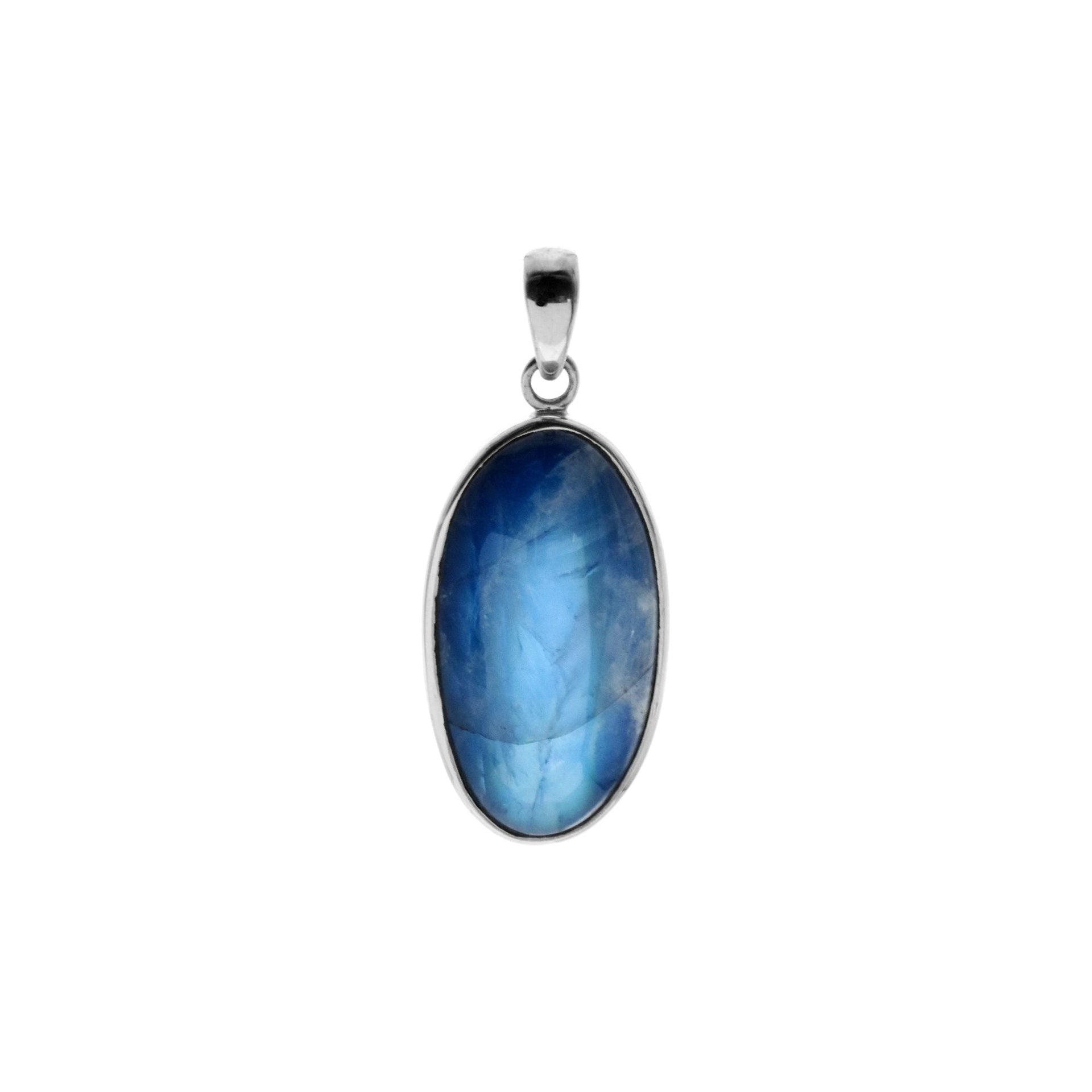 Chloe blue rainbow moonstone long oval pendant